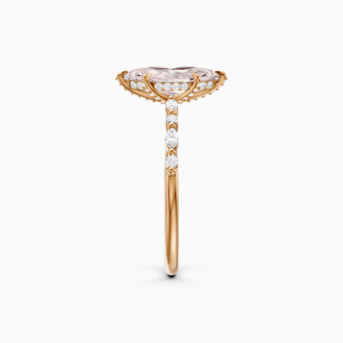 Neve Marquise Pink Lab Grown Diamond Side Stones Hidden Halo Ring