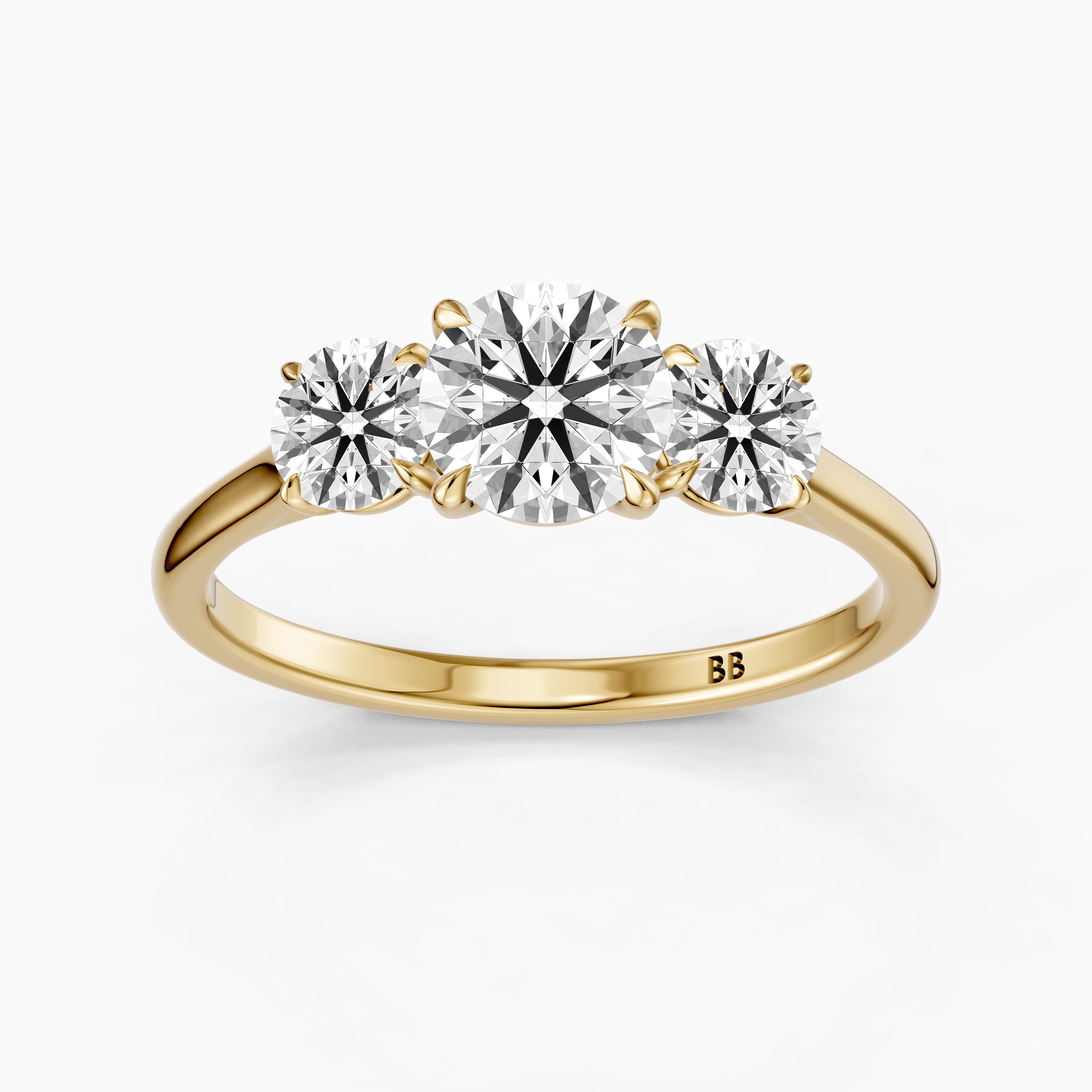 Kenlee Three Stone Round Cut Cathedral Lab Grown Diamond Ring