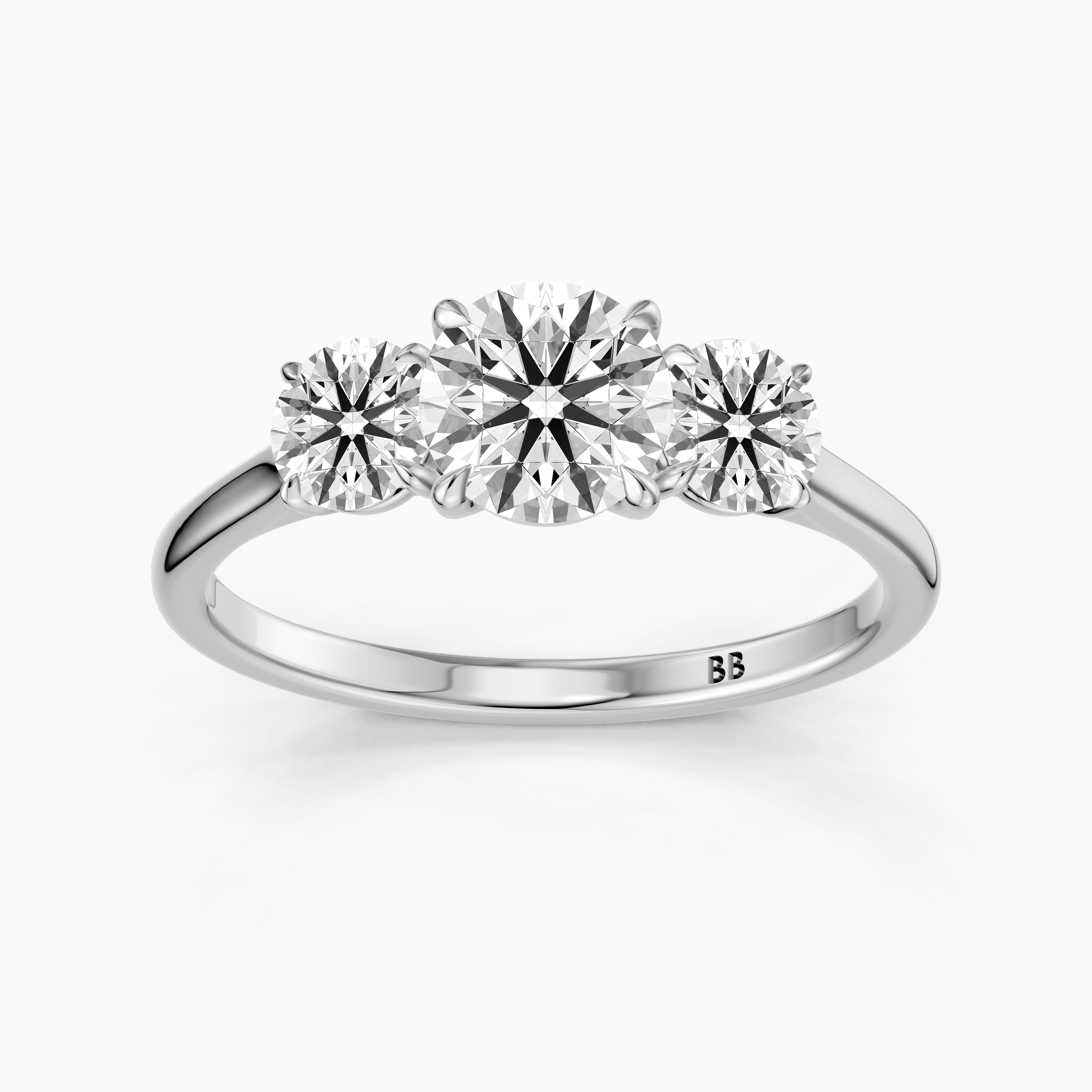Kenlee Three Stone Round Cut Cathedral Lab Grown Diamond Ring