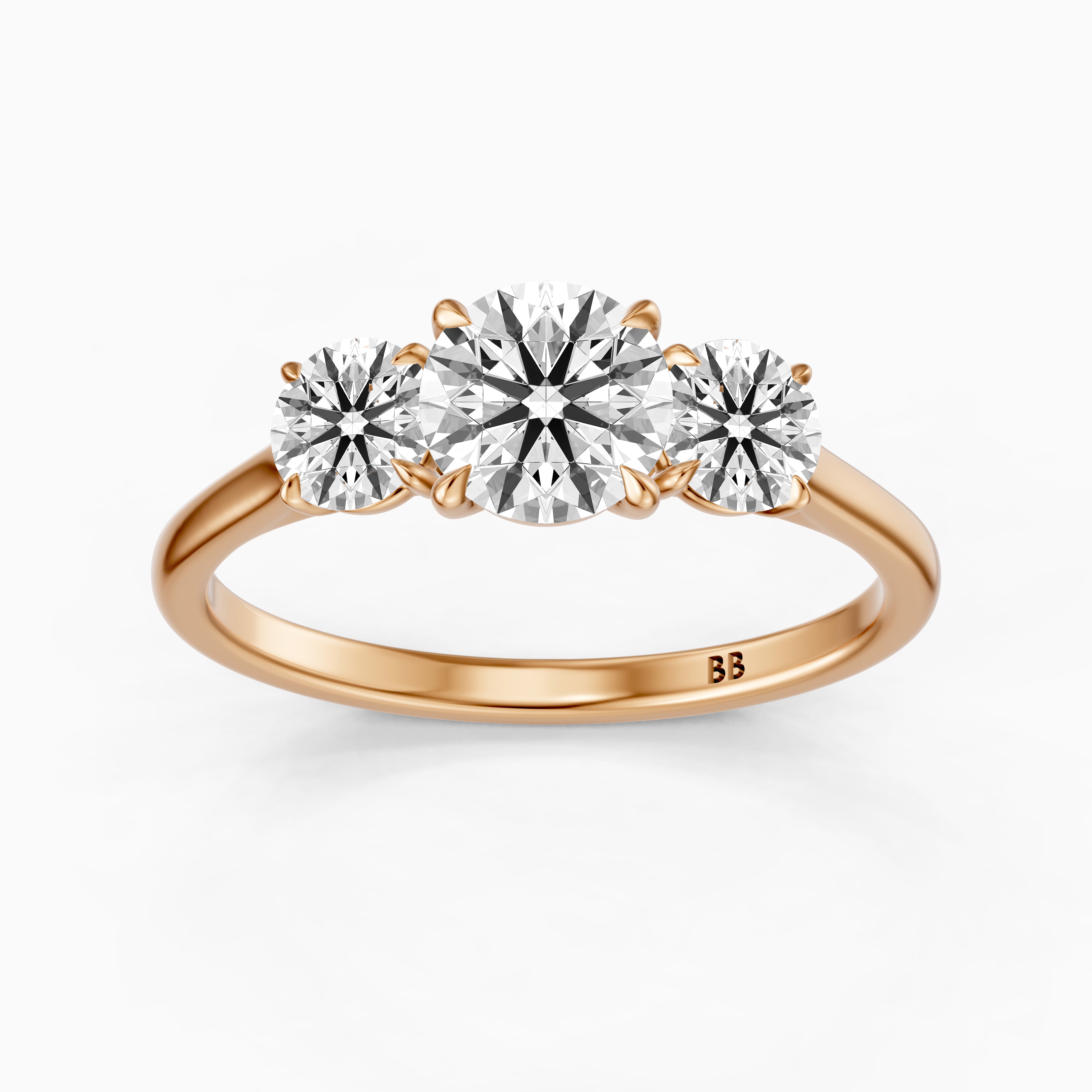 Kenlee Three Stone Round Cut Cathedral Lab Grown Diamond Ring