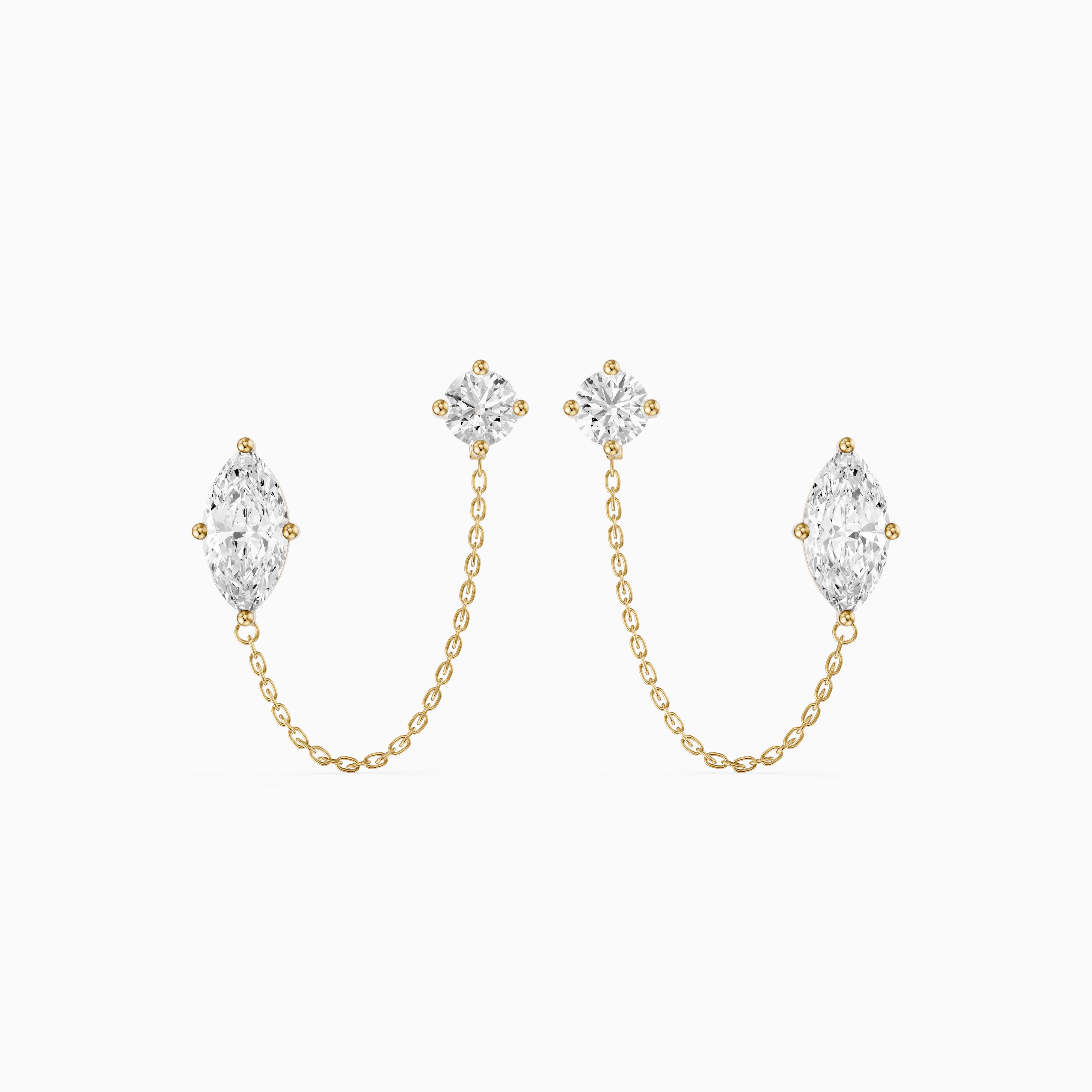 Rue Marquise and Round Lab Grown Diamond Draped Chain Earrings