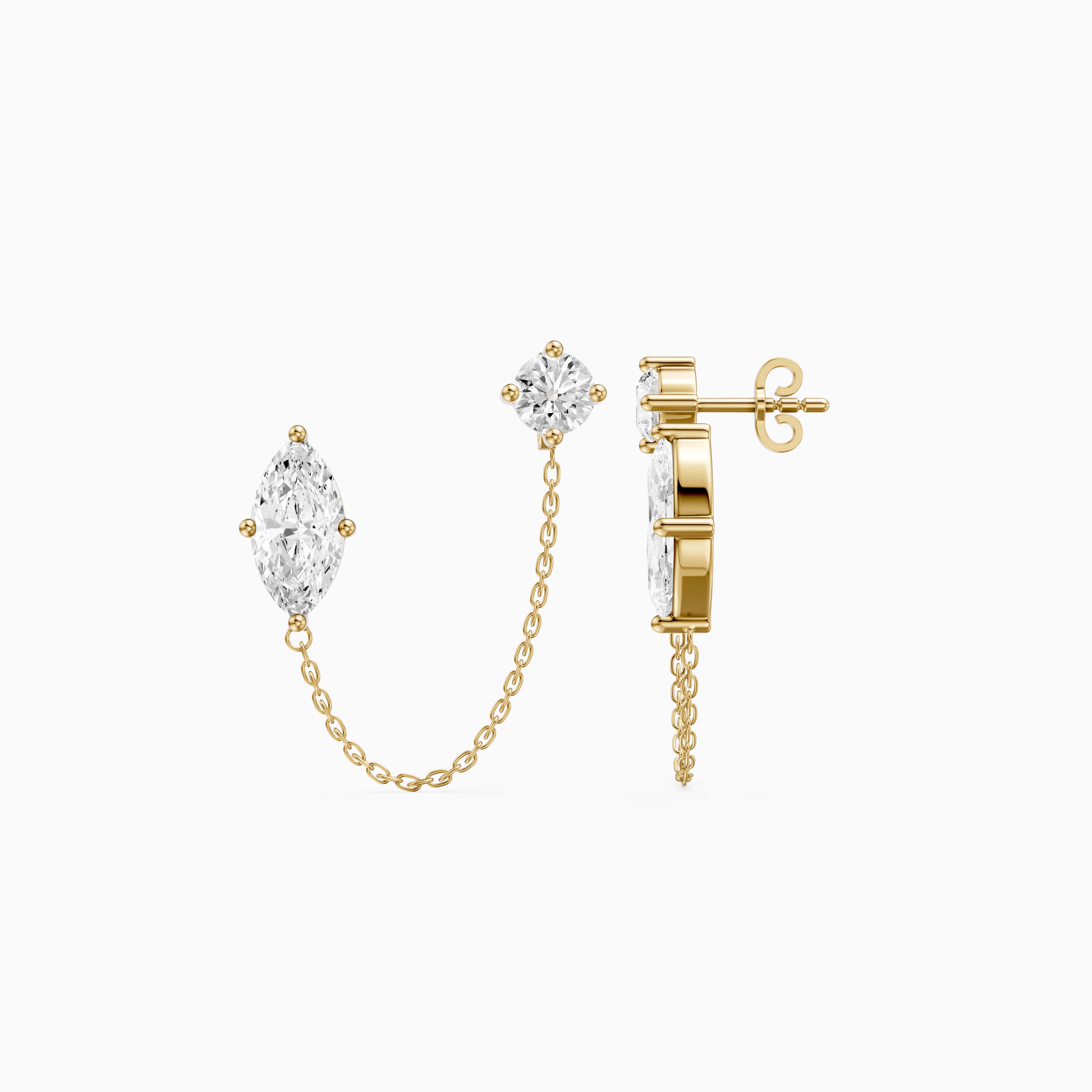 Rue Marquise and Round Lab Grown Diamond Draped Chain Earrings