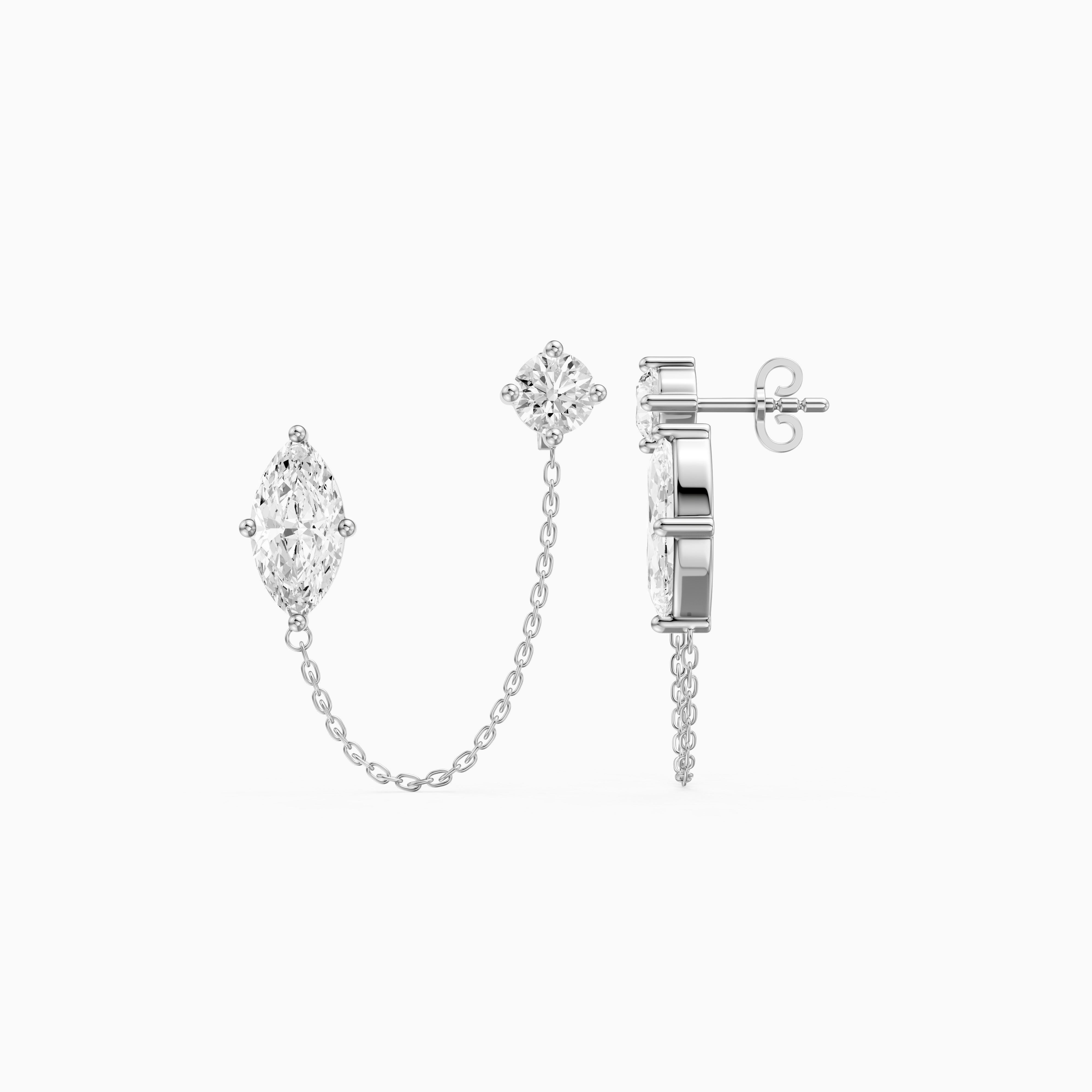 Rue Marquise and Round Lab Grown Diamond Draped Chain Earrings