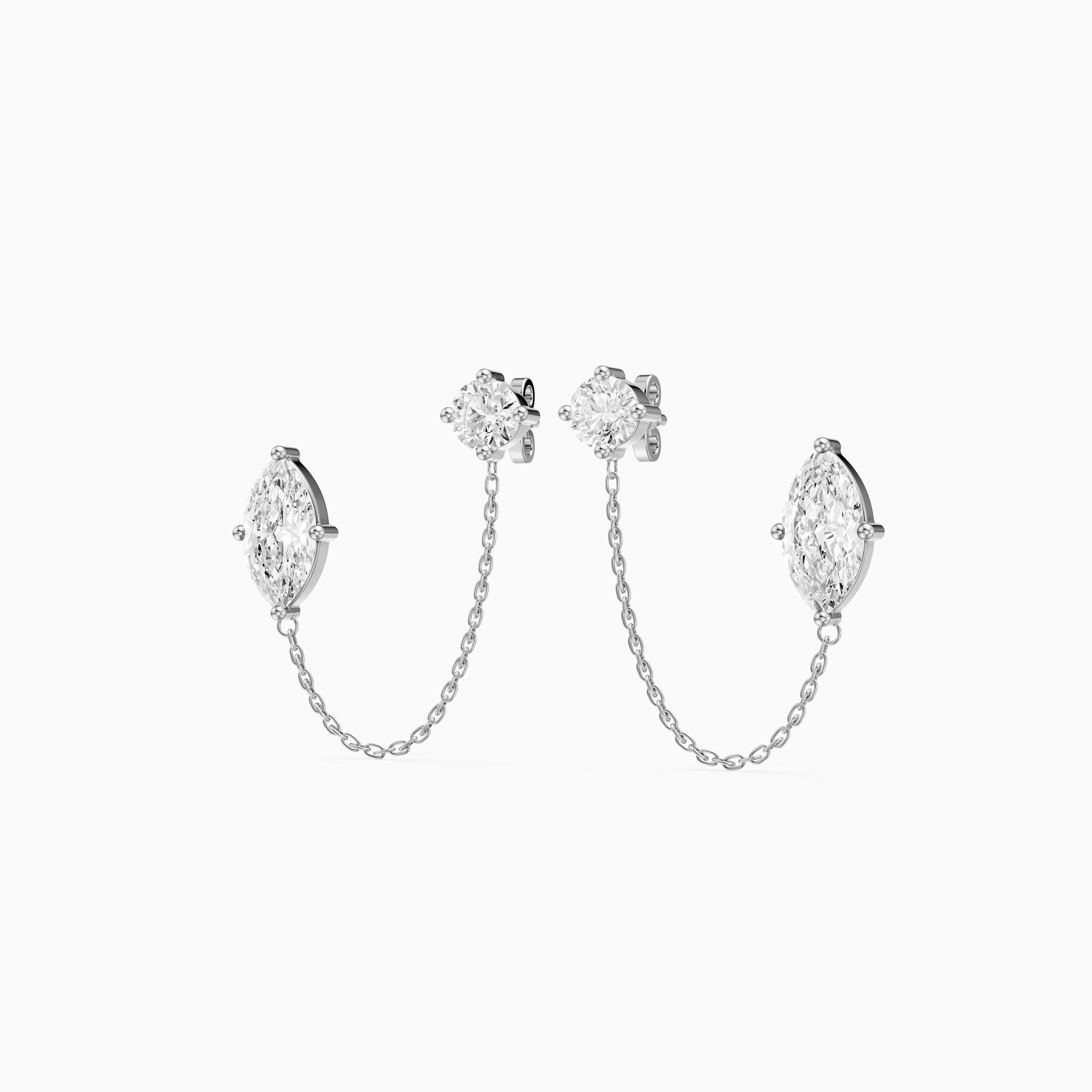 Rue Marquise and Round Lab Grown Diamond Draped Chain Earrings
