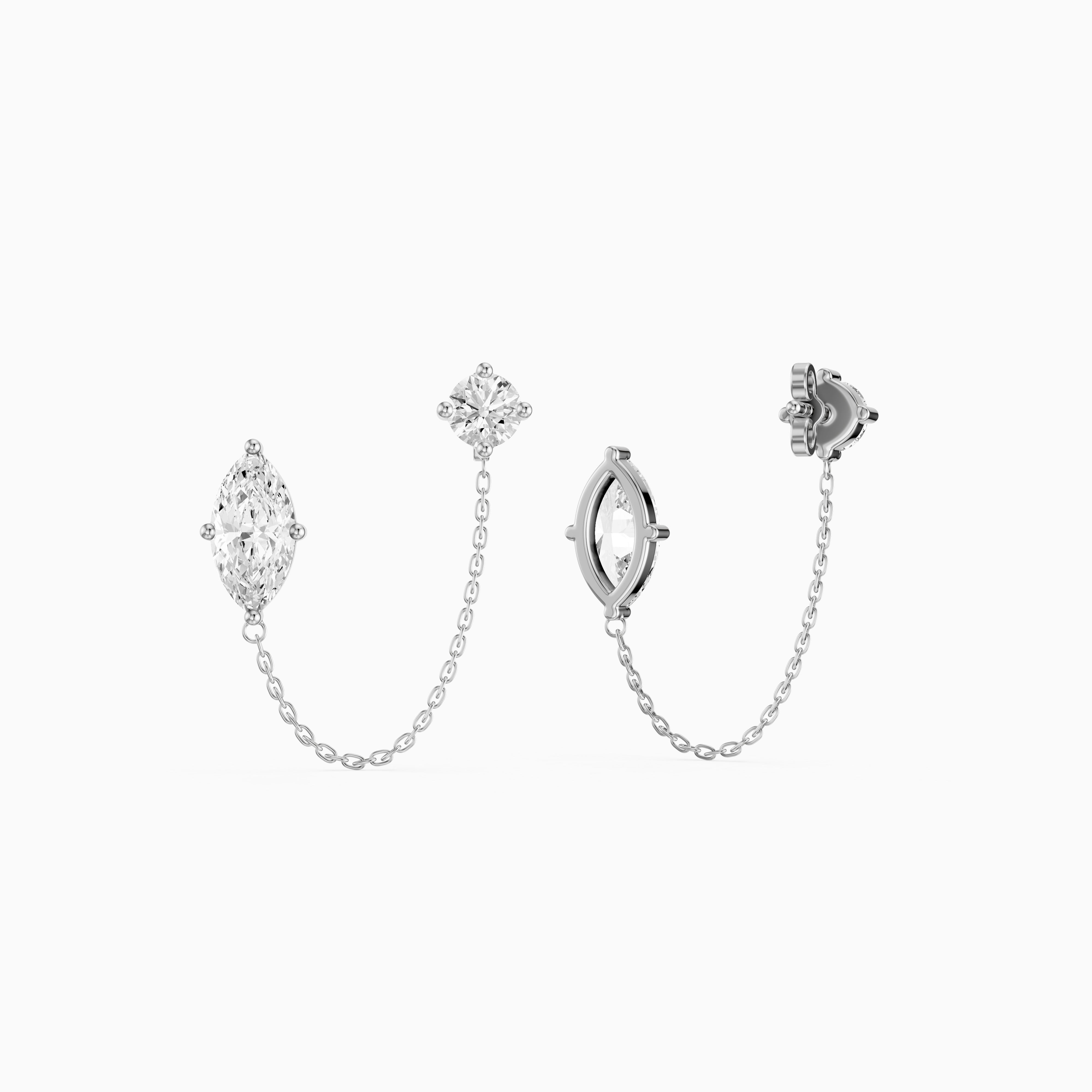 Rue Marquise and Round Lab Grown Diamond Draped Chain Earrings