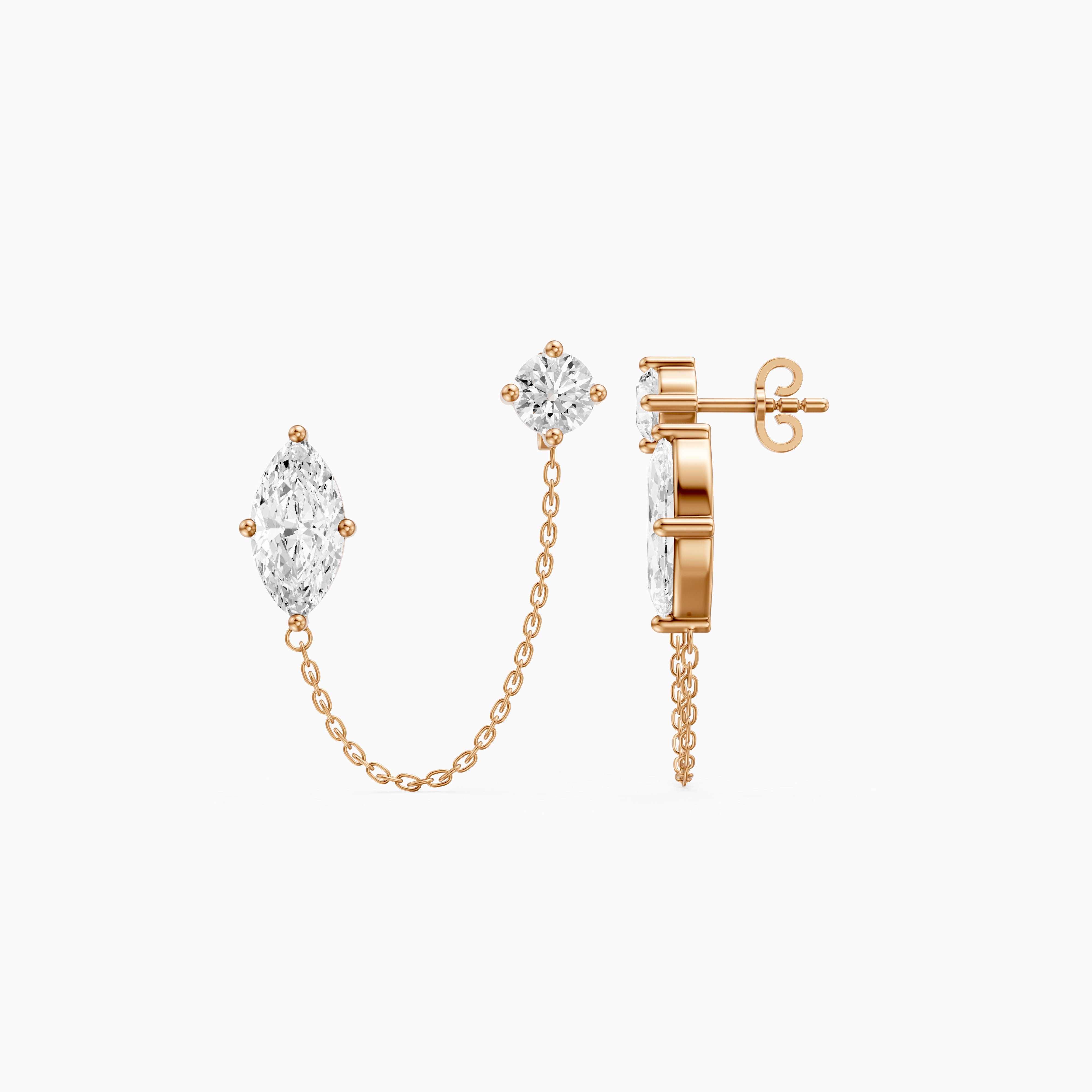 Rue Marquise and Round Lab Grown Diamond Draped Chain Earrings