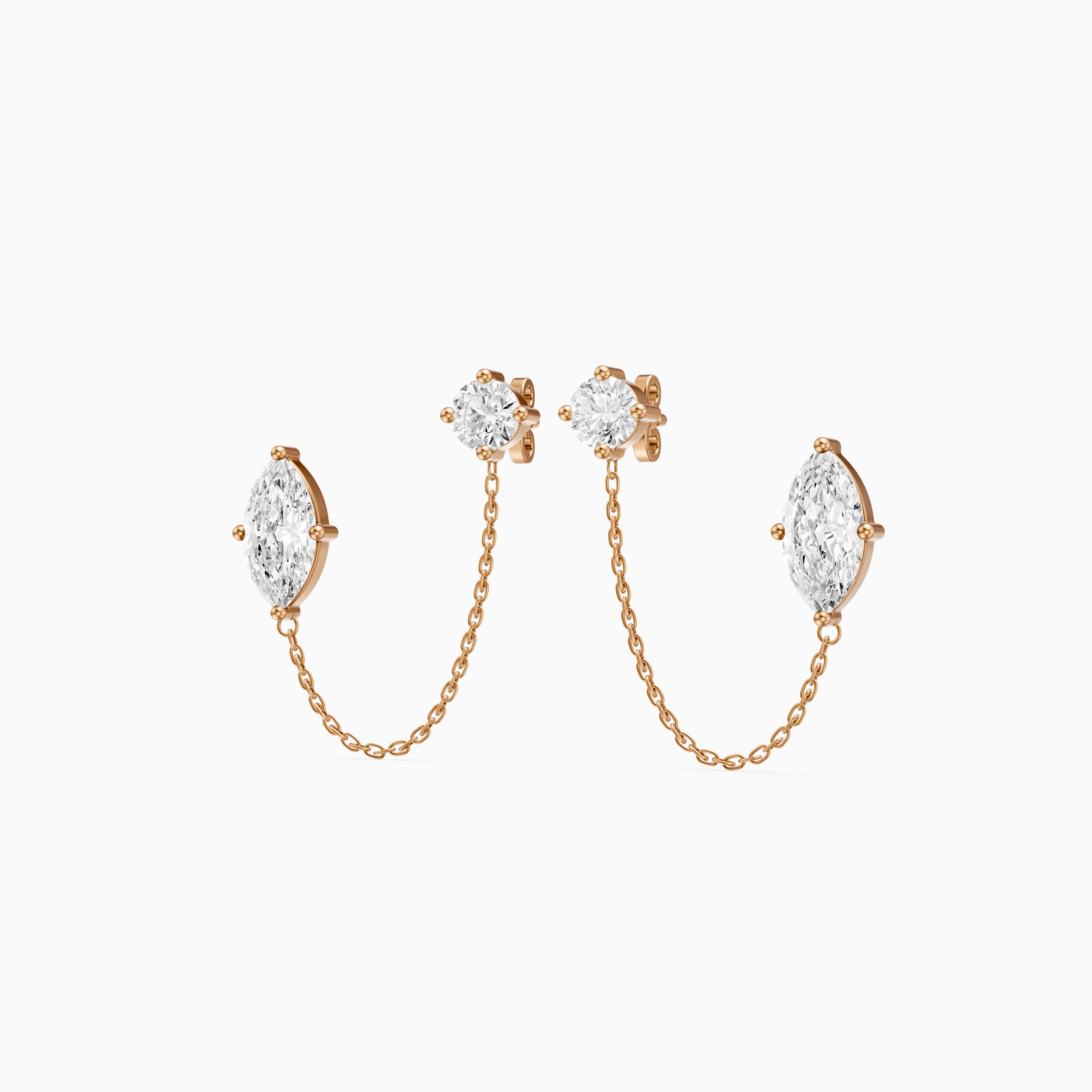 Rue Marquise and Round Lab Grown Diamond Draped Chain Earrings