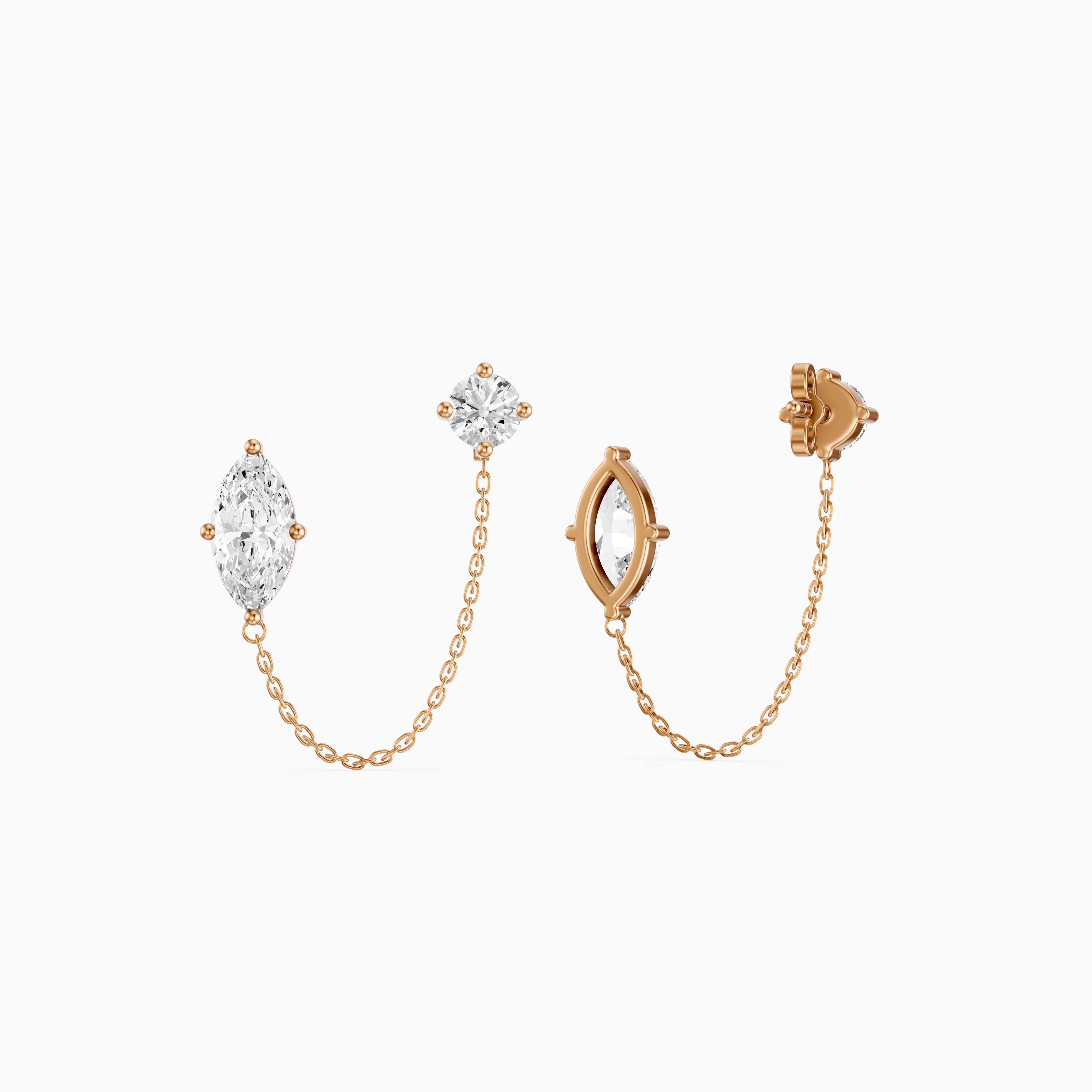 Rue Marquise and Round Lab Grown Diamond Draped Chain Earrings