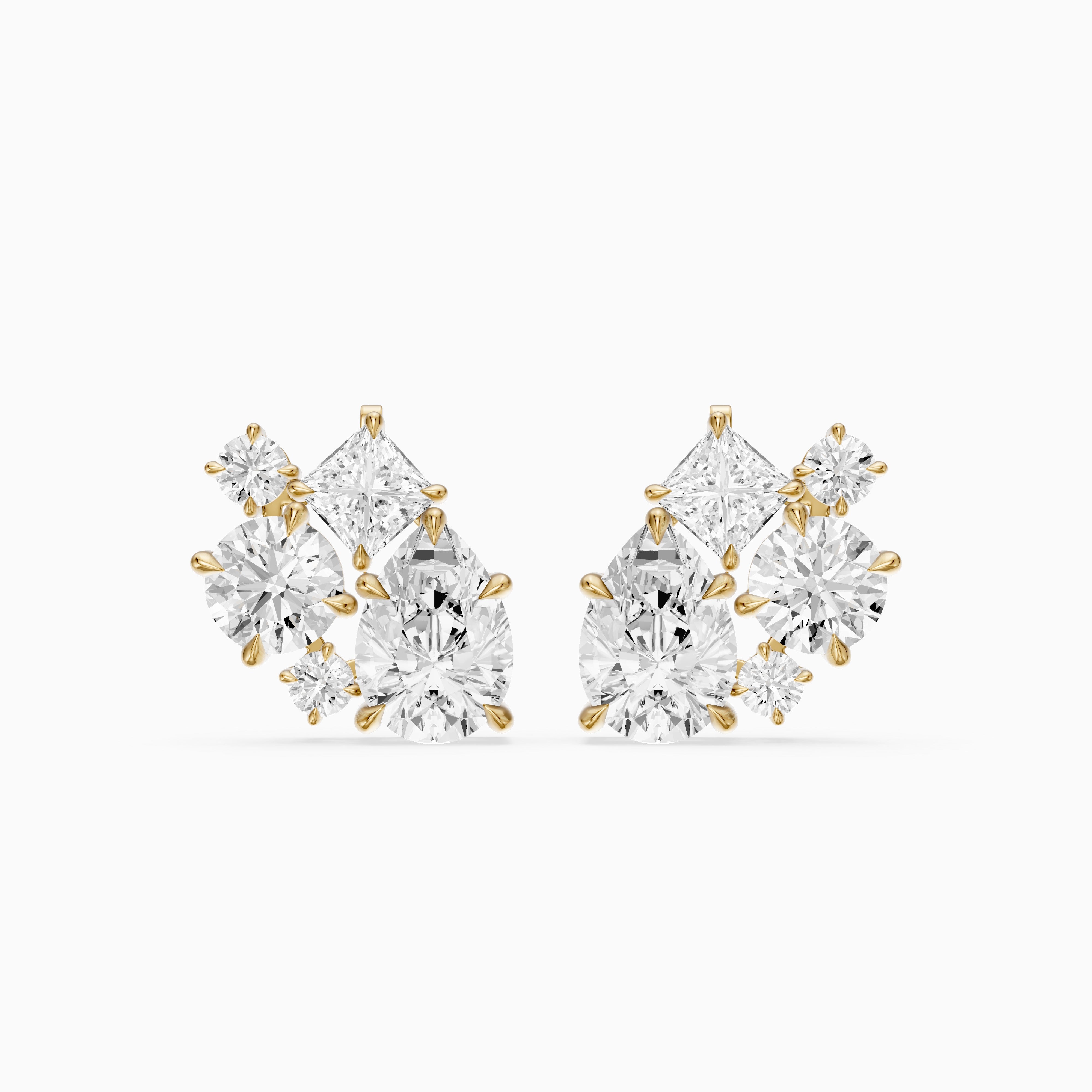 Vasilika Multi Shape Lab Grown Diamond Cluster Stud Earrings