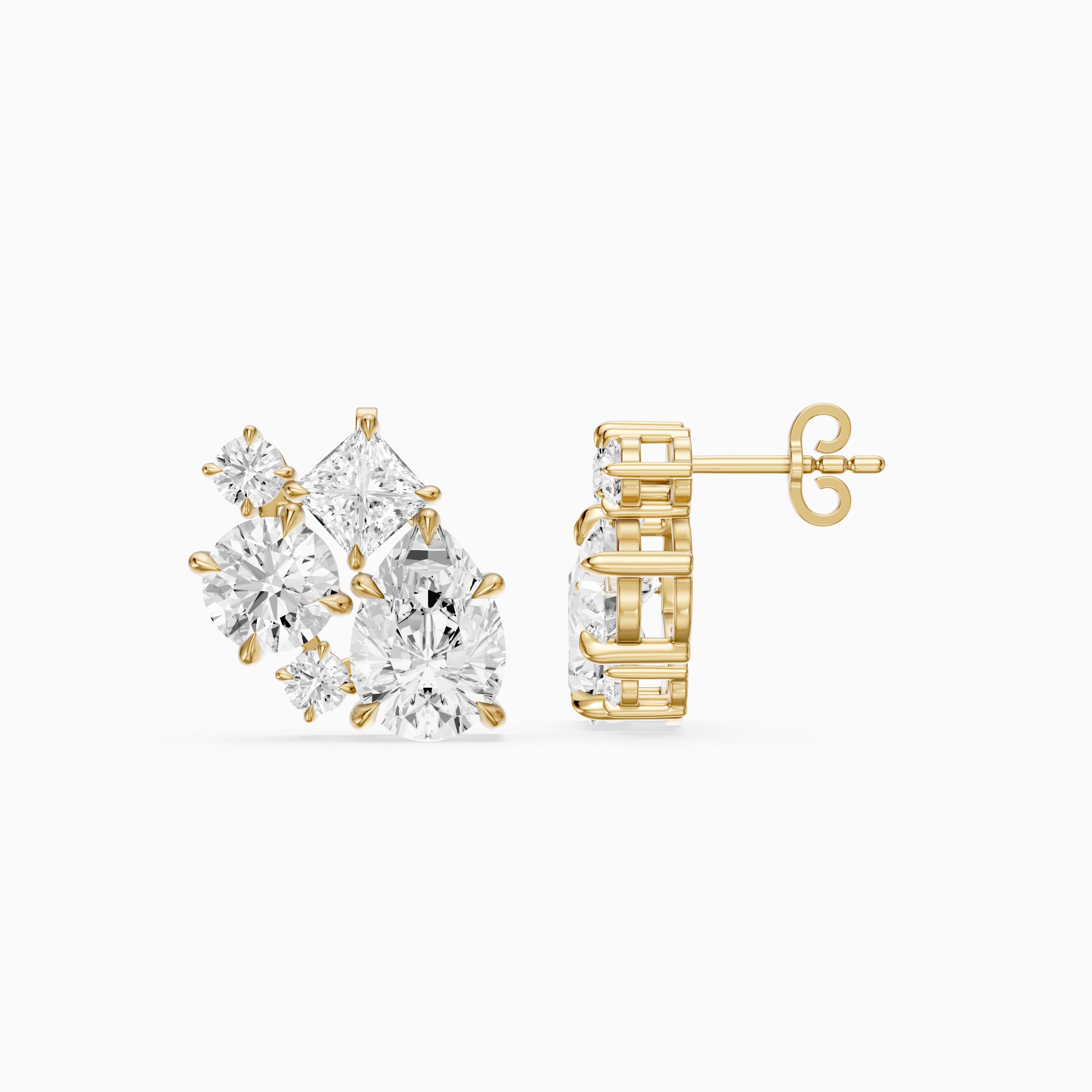 Vasilika Multi Shape Lab Grown Diamond Cluster Stud Earrings