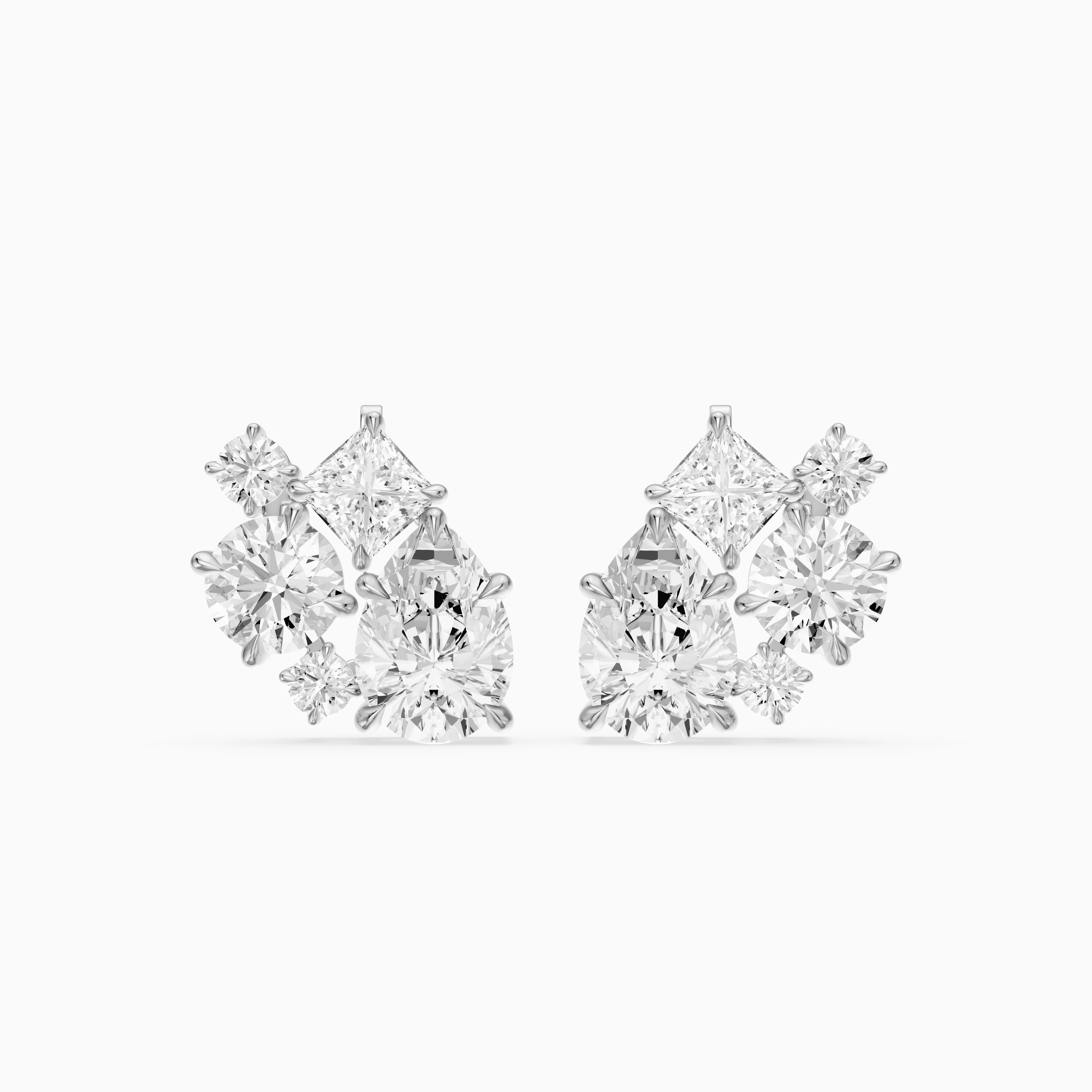 Vasilika Multi Shape Lab Grown Diamond Cluster Stud Earrings