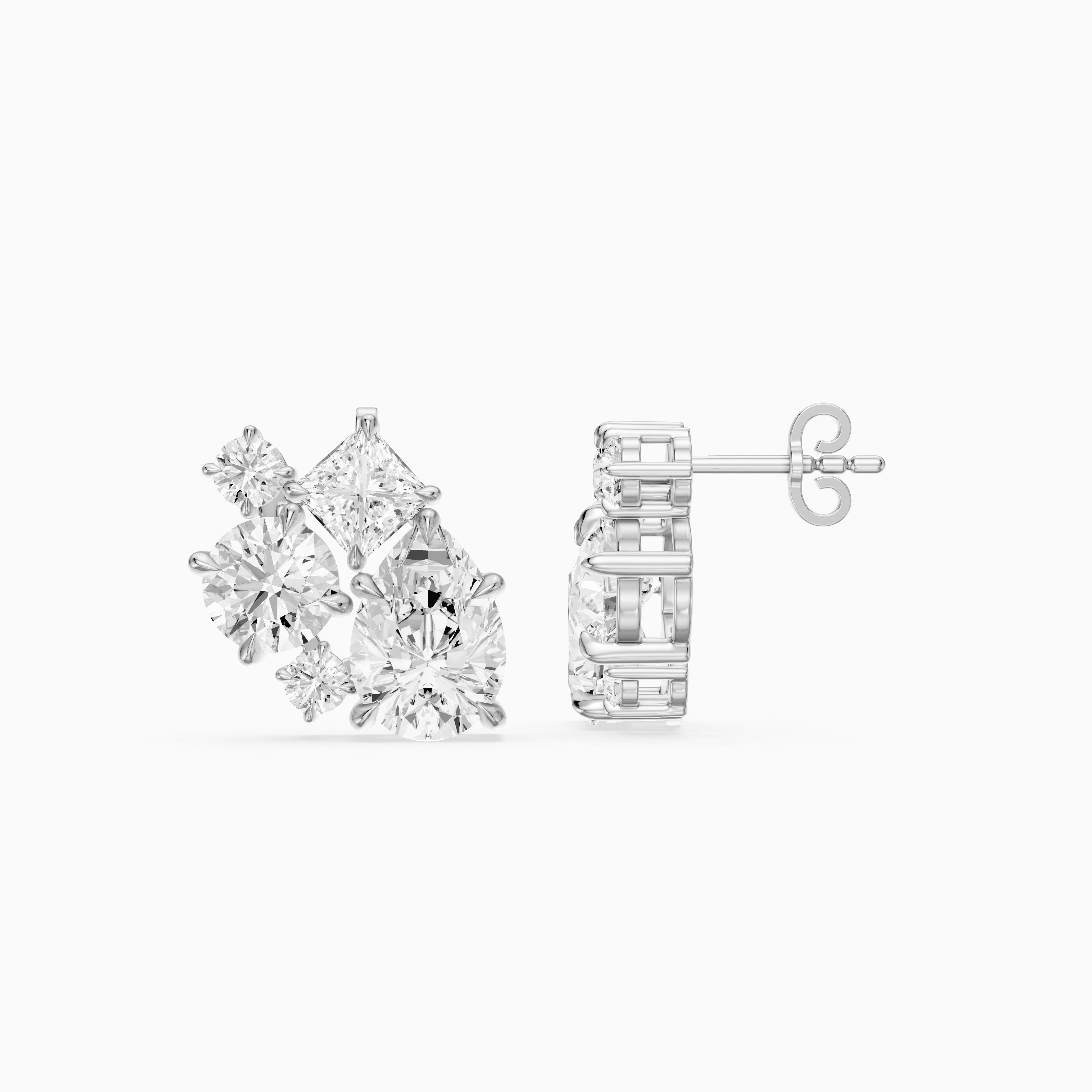 Vasilika Multi Shape Lab Grown Diamond Cluster Stud Earrings