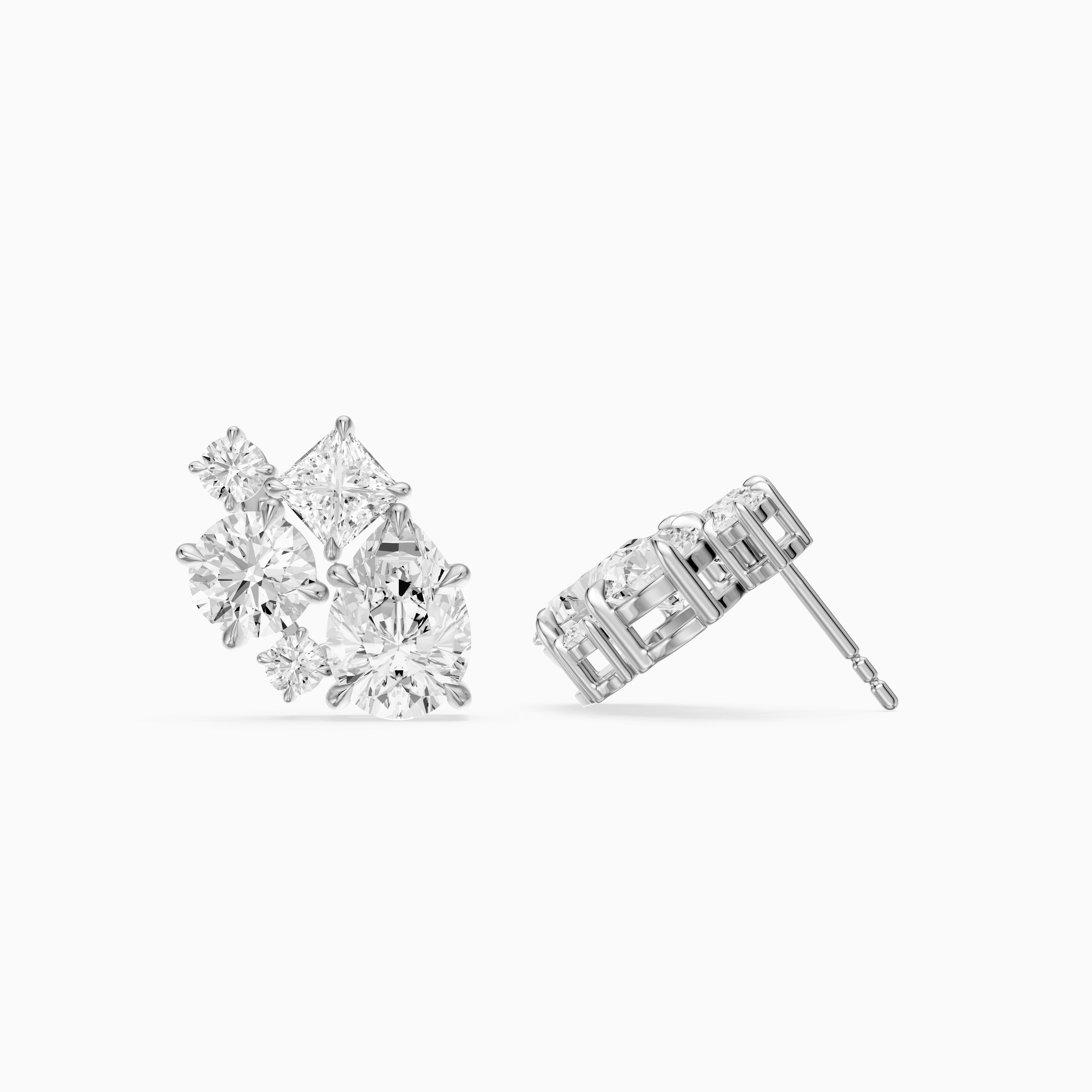 Vasilika Multi Shape Lab Grown Diamond Cluster Stud Earrings