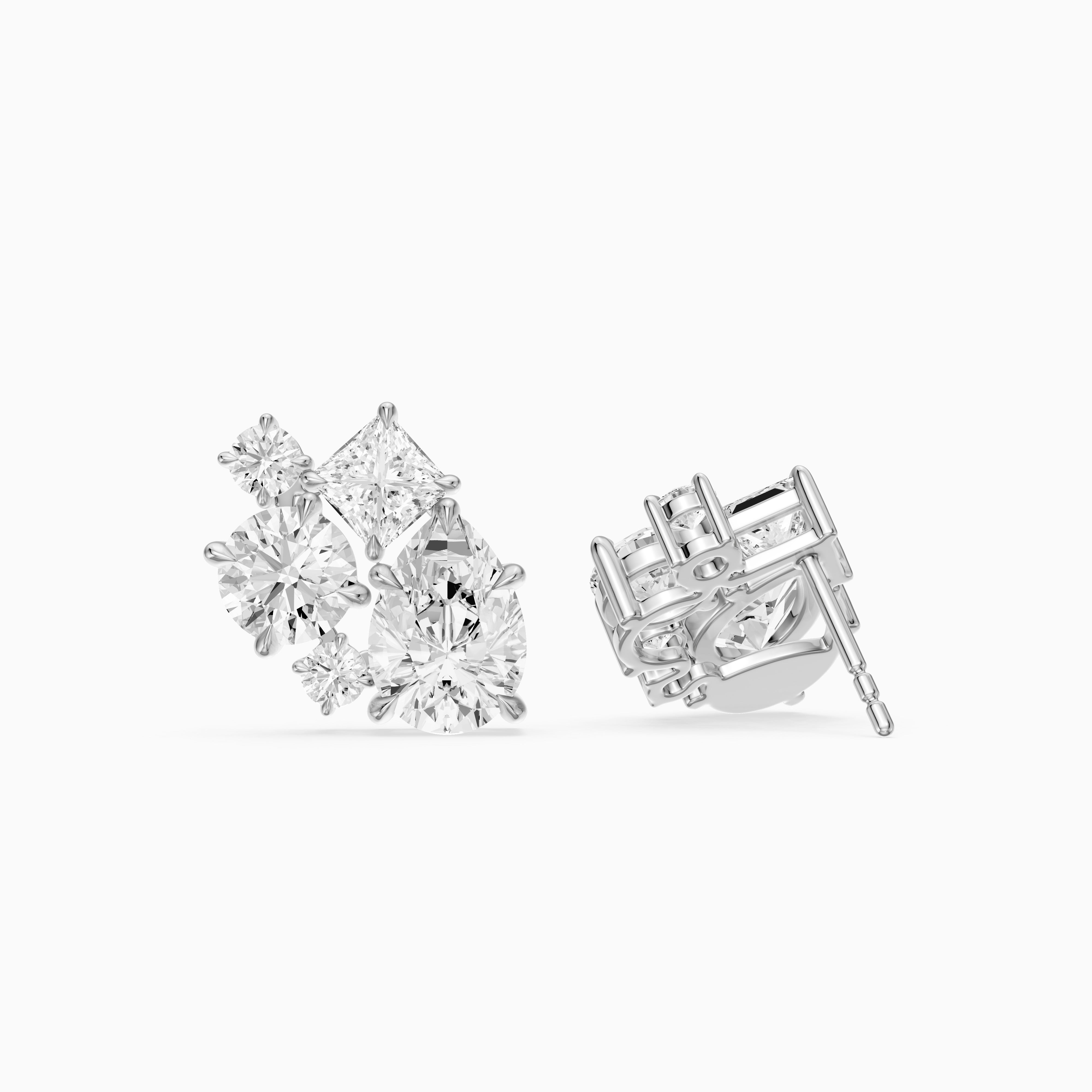 Vasilika Multi Shape Lab Grown Diamond Cluster Stud Earrings