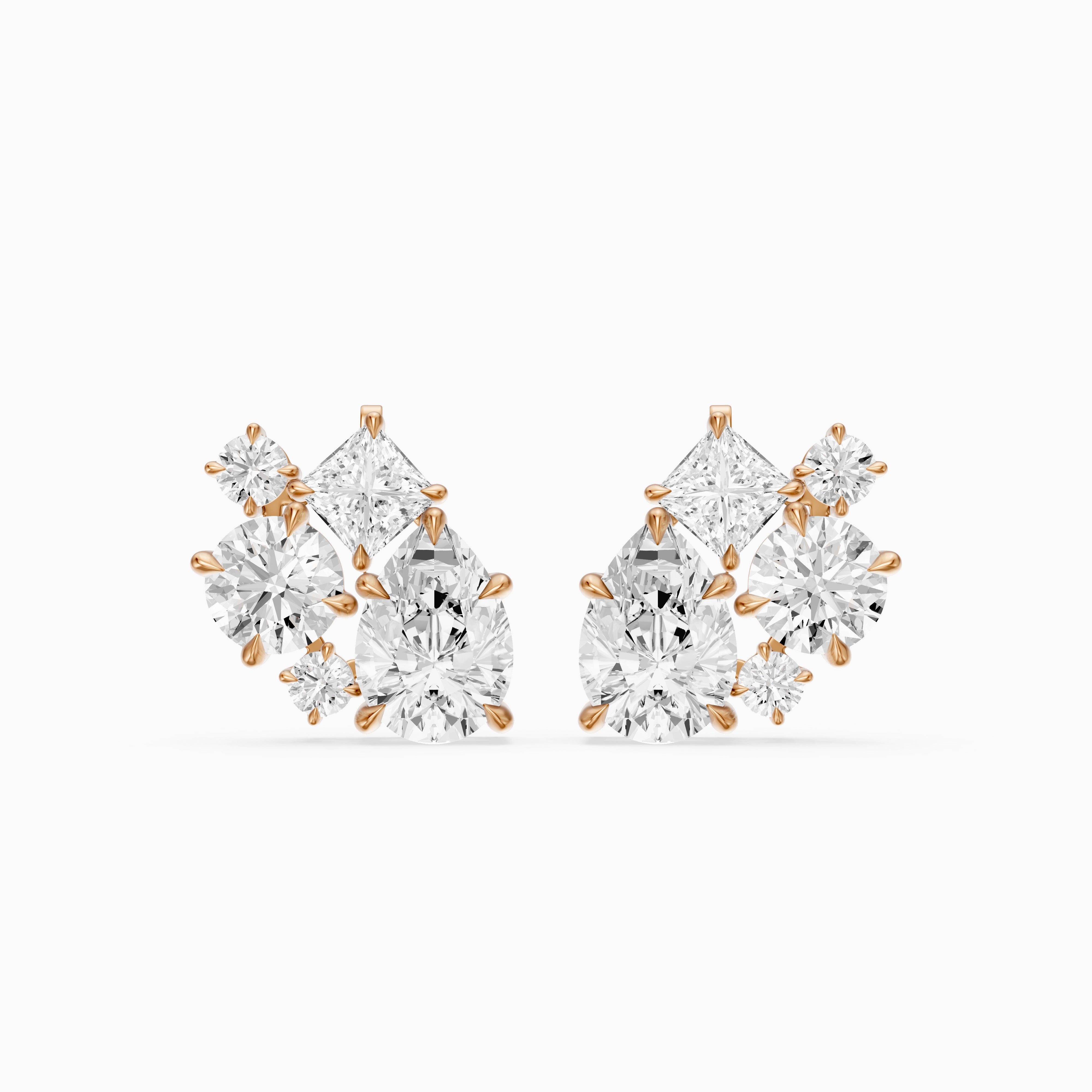 Vasilika Multi Shape Lab Grown Diamond Cluster Stud Earrings