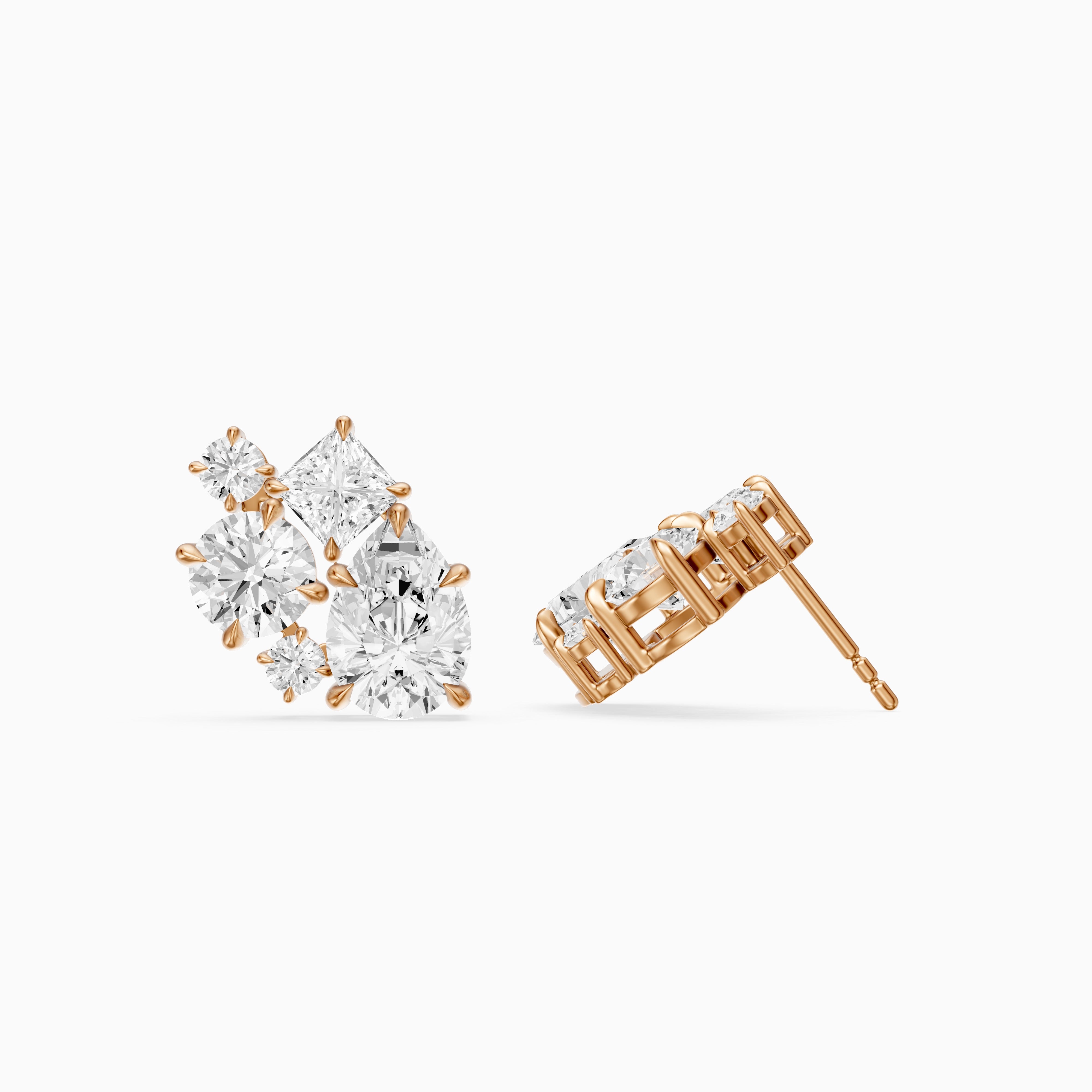 Vasilika Multi Shape Lab Grown Diamond Cluster Stud Earrings