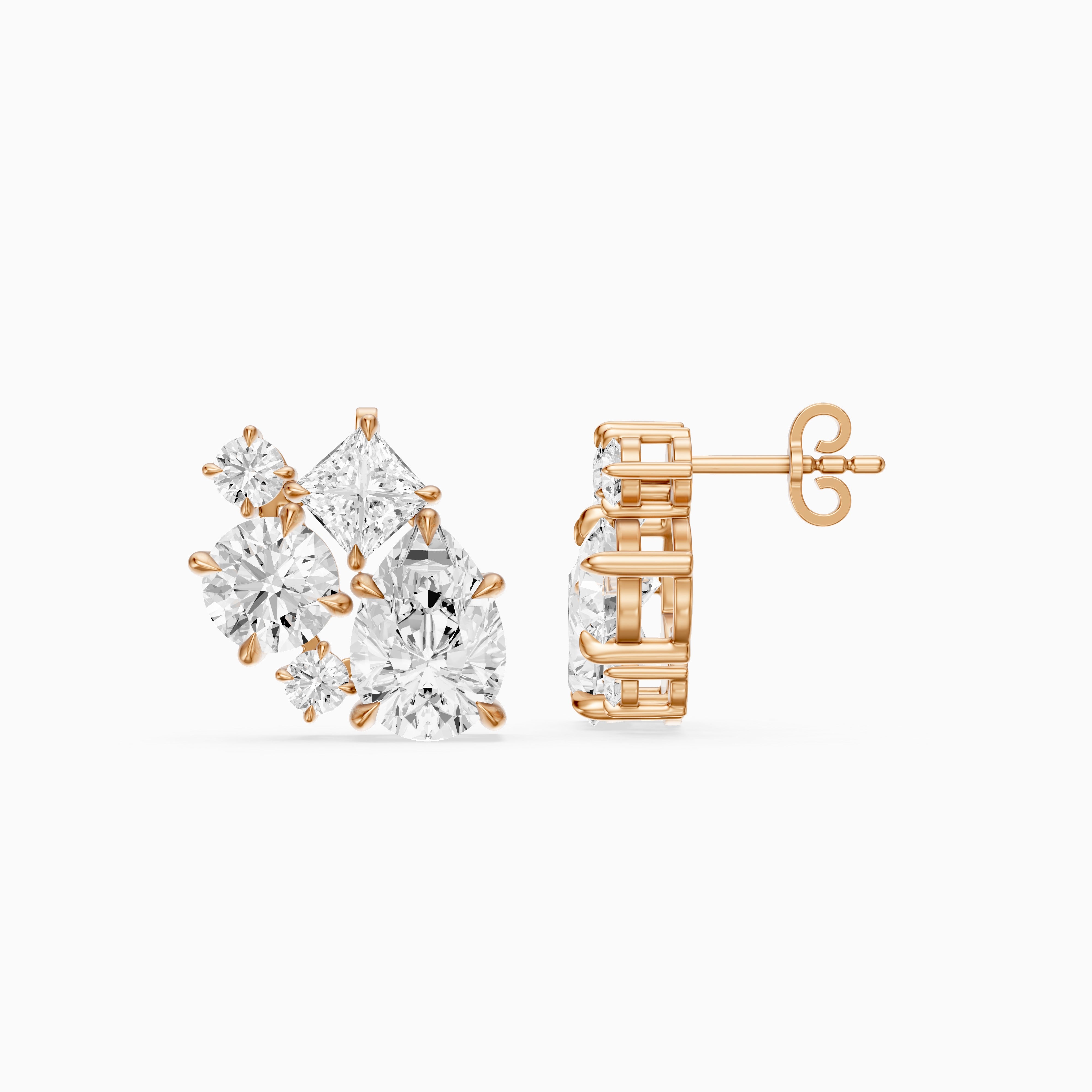 Vasilika Multi Shape Lab Grown Diamond Cluster Stud Earrings