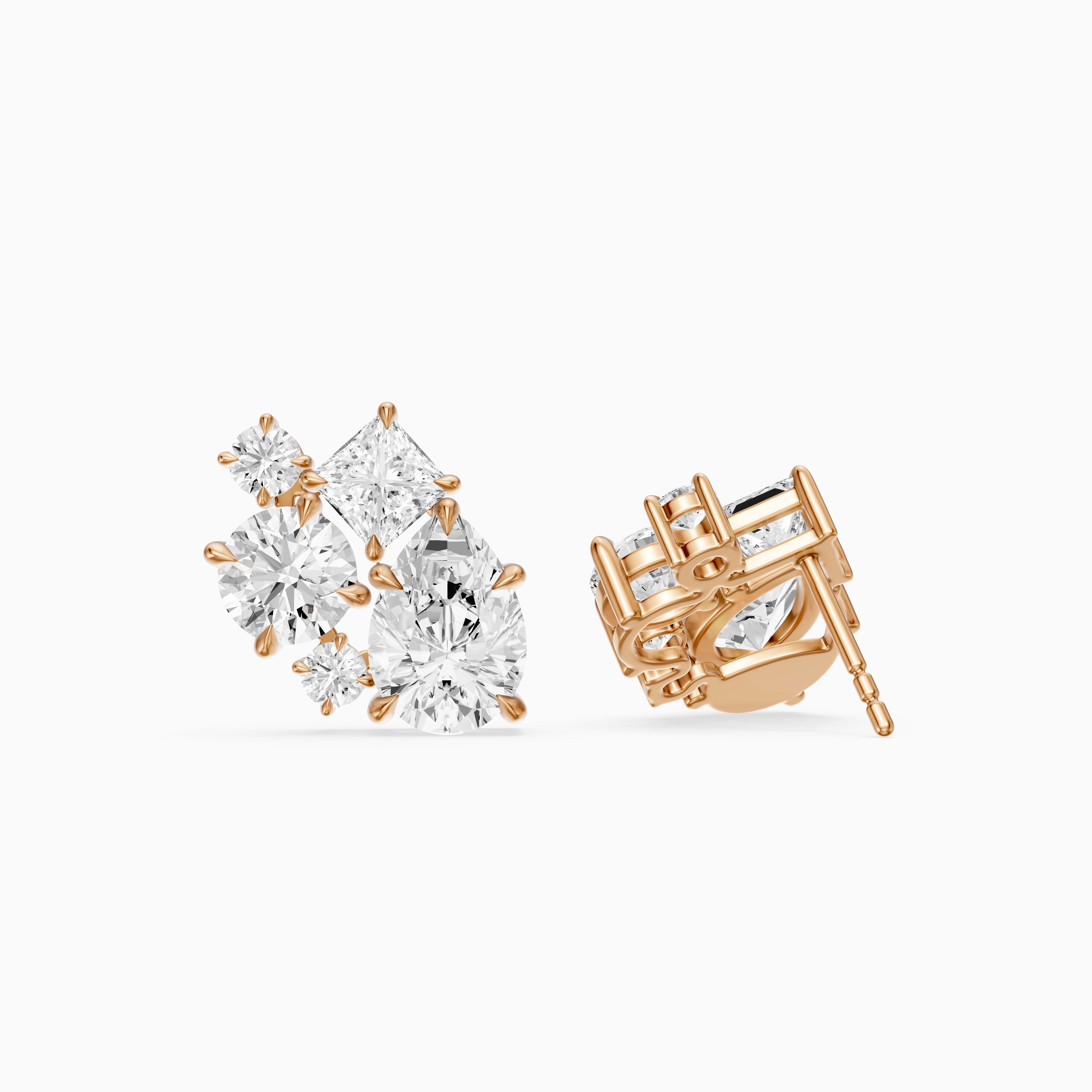 Vasilika Multi Shape Lab Grown Diamond Cluster Stud Earrings