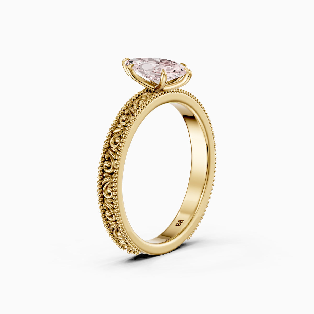 Tilly Marquise Pink Lab Grown Diamond Ring with Vintage Filigree Band