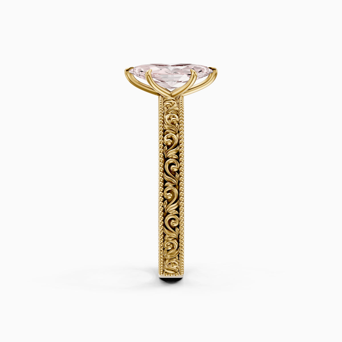 Tilly Marquise Pink Lab Grown Diamond Ring with Vintage Filigree Band