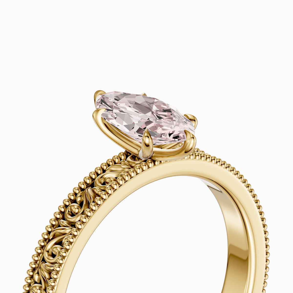 Tilly Marquise Pink Lab Grown Diamond Ring with Vintage Filigree Band