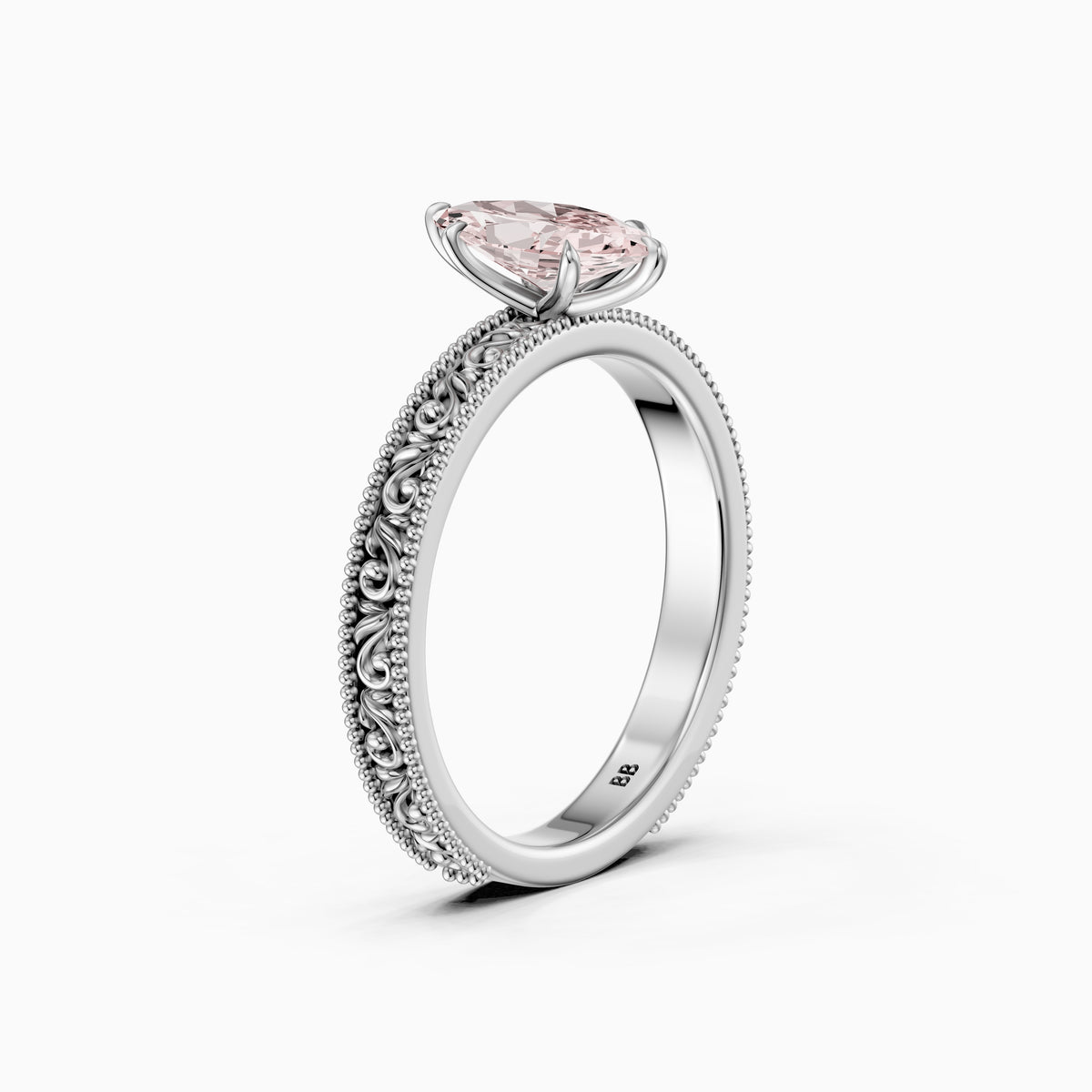 Tilly Marquise Pink Lab Grown Diamond Ring with Vintage Filigree Band