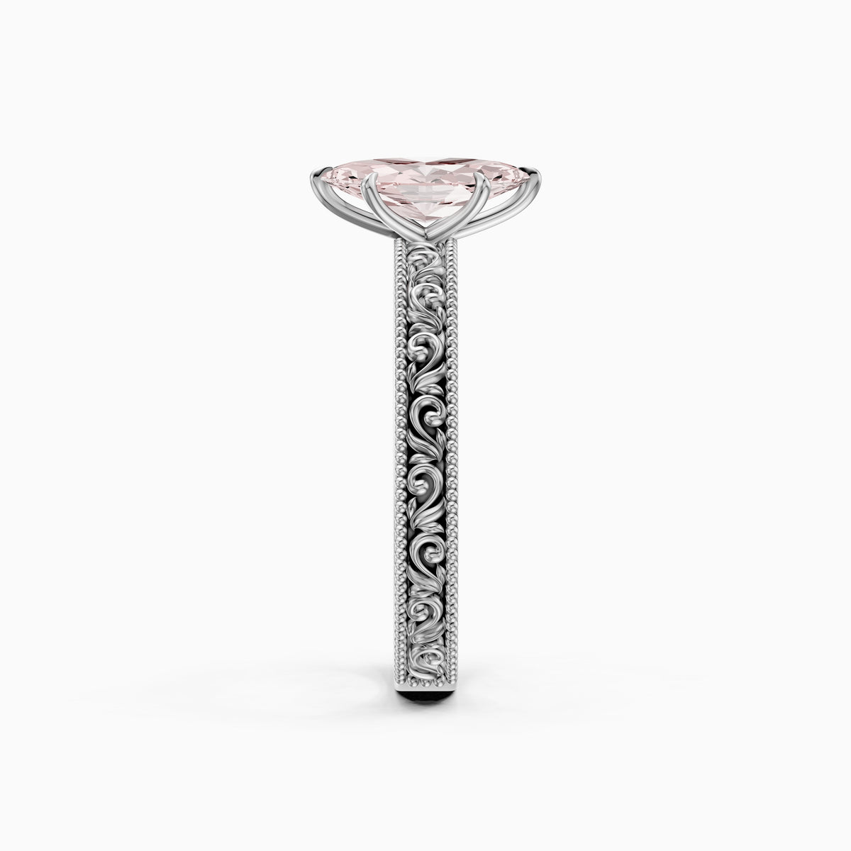 Tilly Marquise Pink Lab Grown Diamond Ring with Vintage Filigree Band