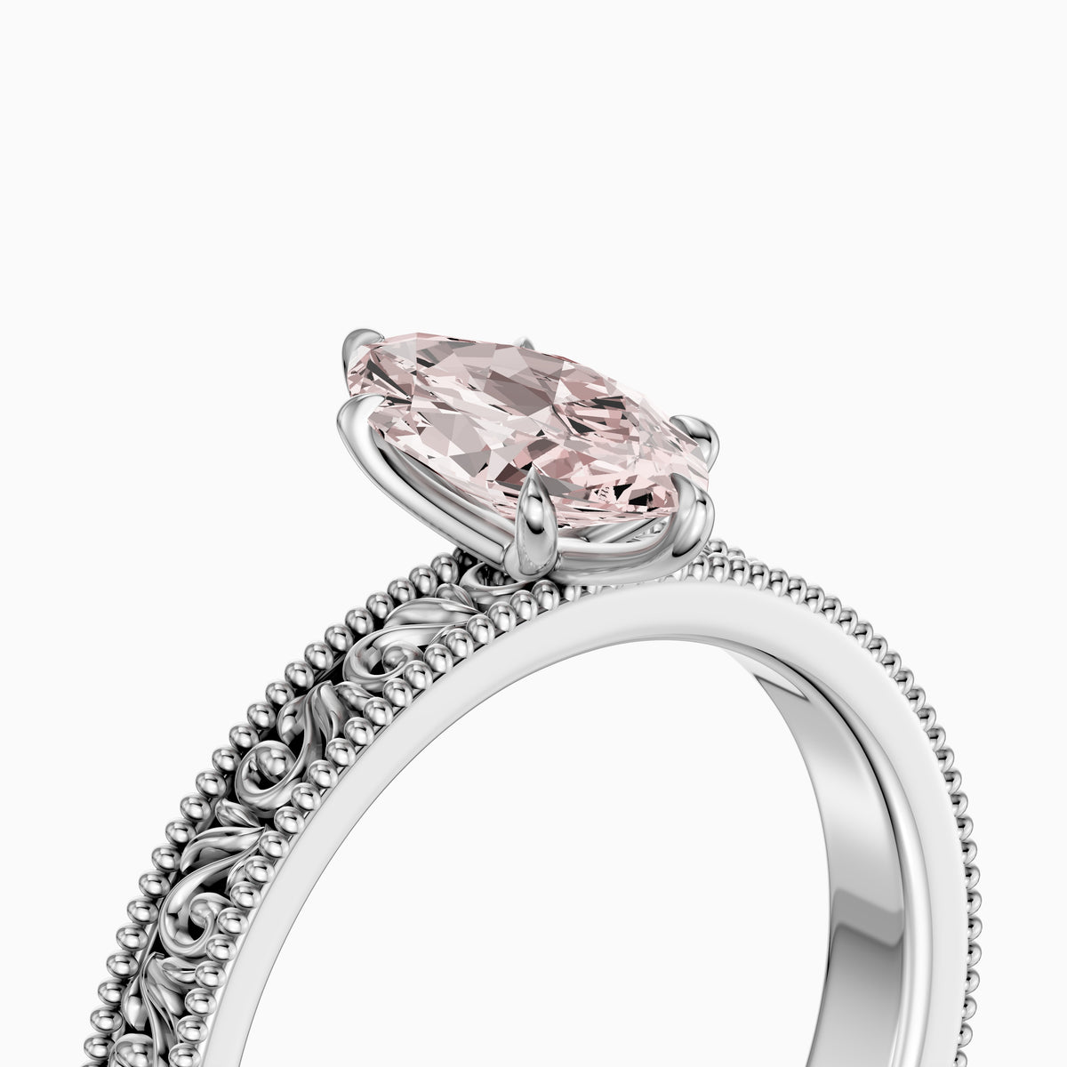 Tilly Marquise Pink Lab Grown Diamond Ring with Vintage Filigree Band