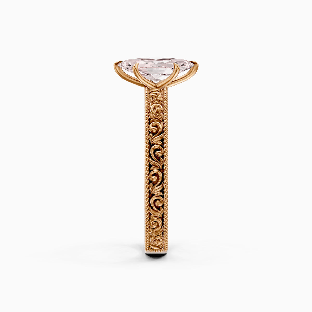 Tilly Marquise Pink Lab Grown Diamond Ring with Vintage Filigree Band