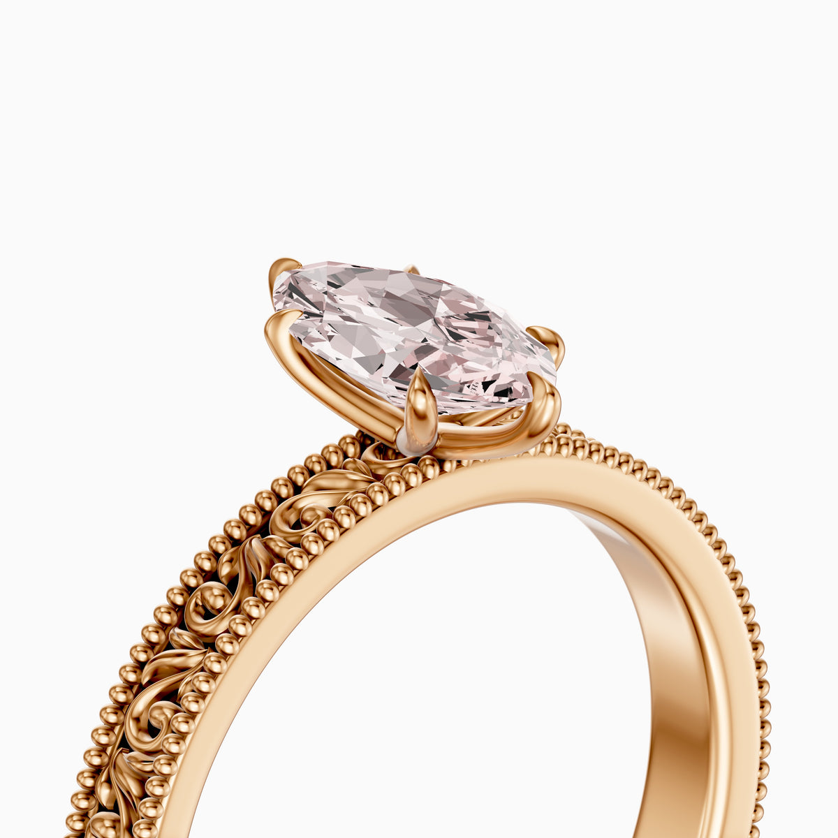 Tilly Marquise Pink Lab Grown Diamond Ring with Vintage Filigree Band