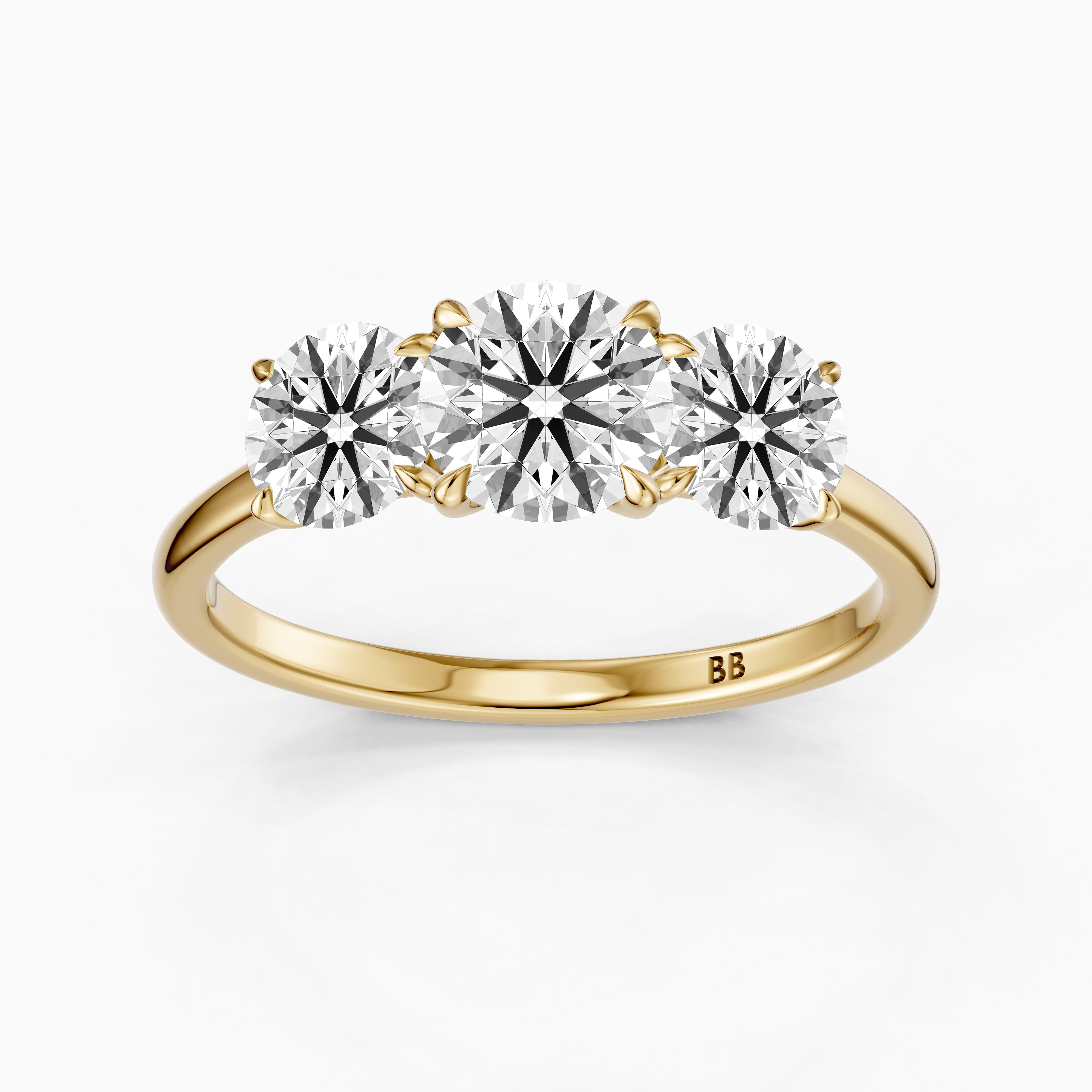 Kassie Round Cut Three Stone Cathedral Style Lab Grown Diamond Ring