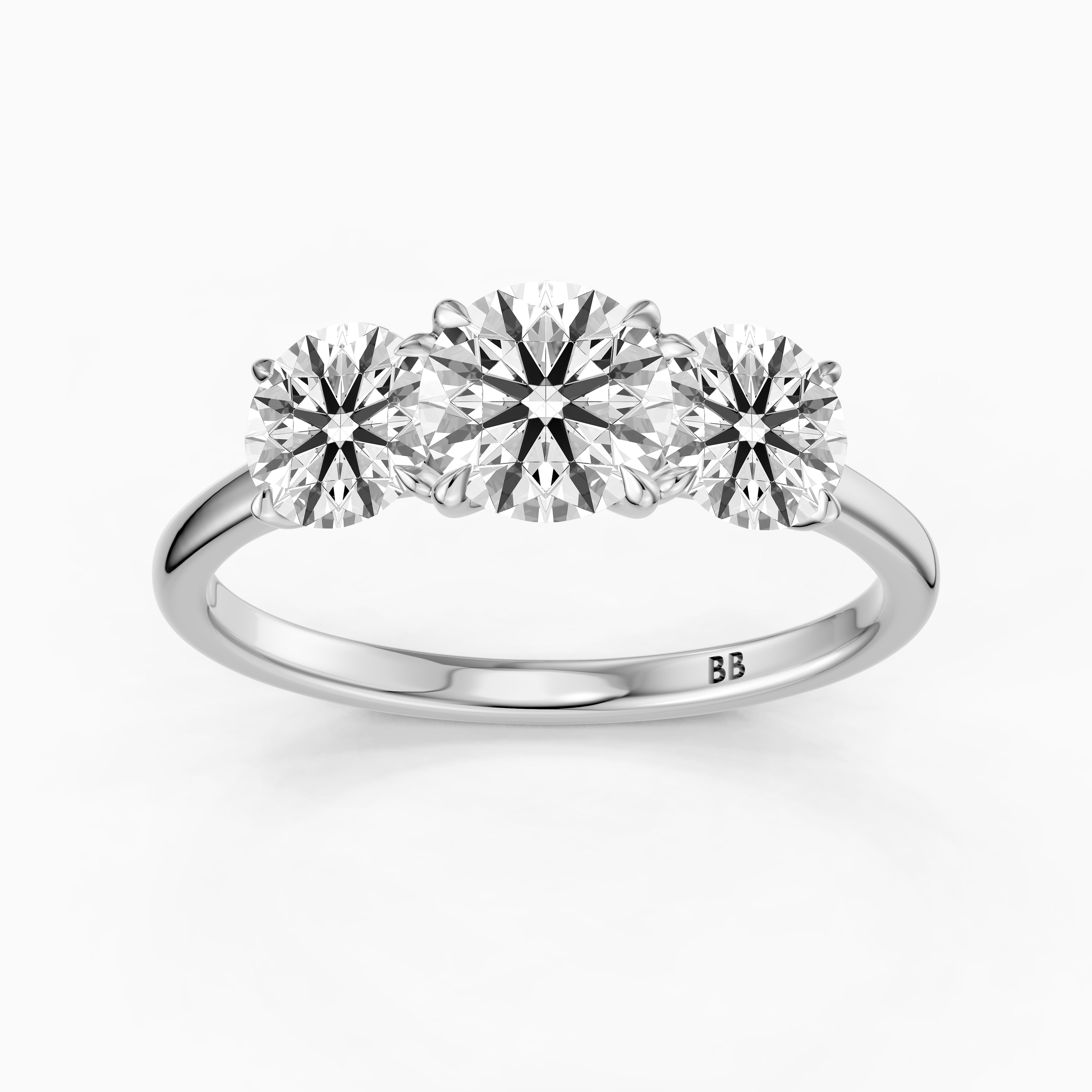 Kassie Round Cut Three Stone Cathedral Style Lab Grown Diamond Ring