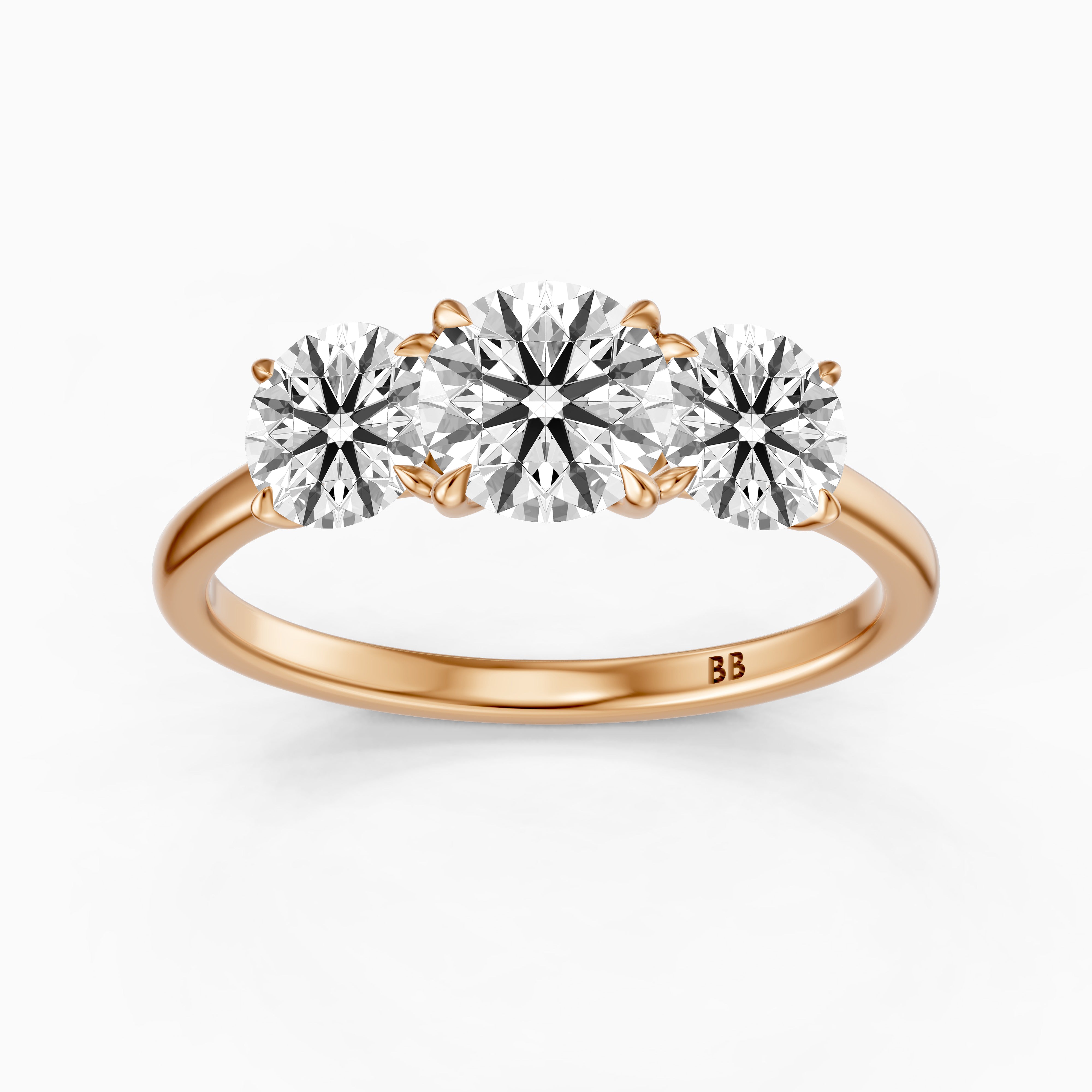 Kassie Round Cut Three Stone Cathedral Style Lab Grown Diamond Ring