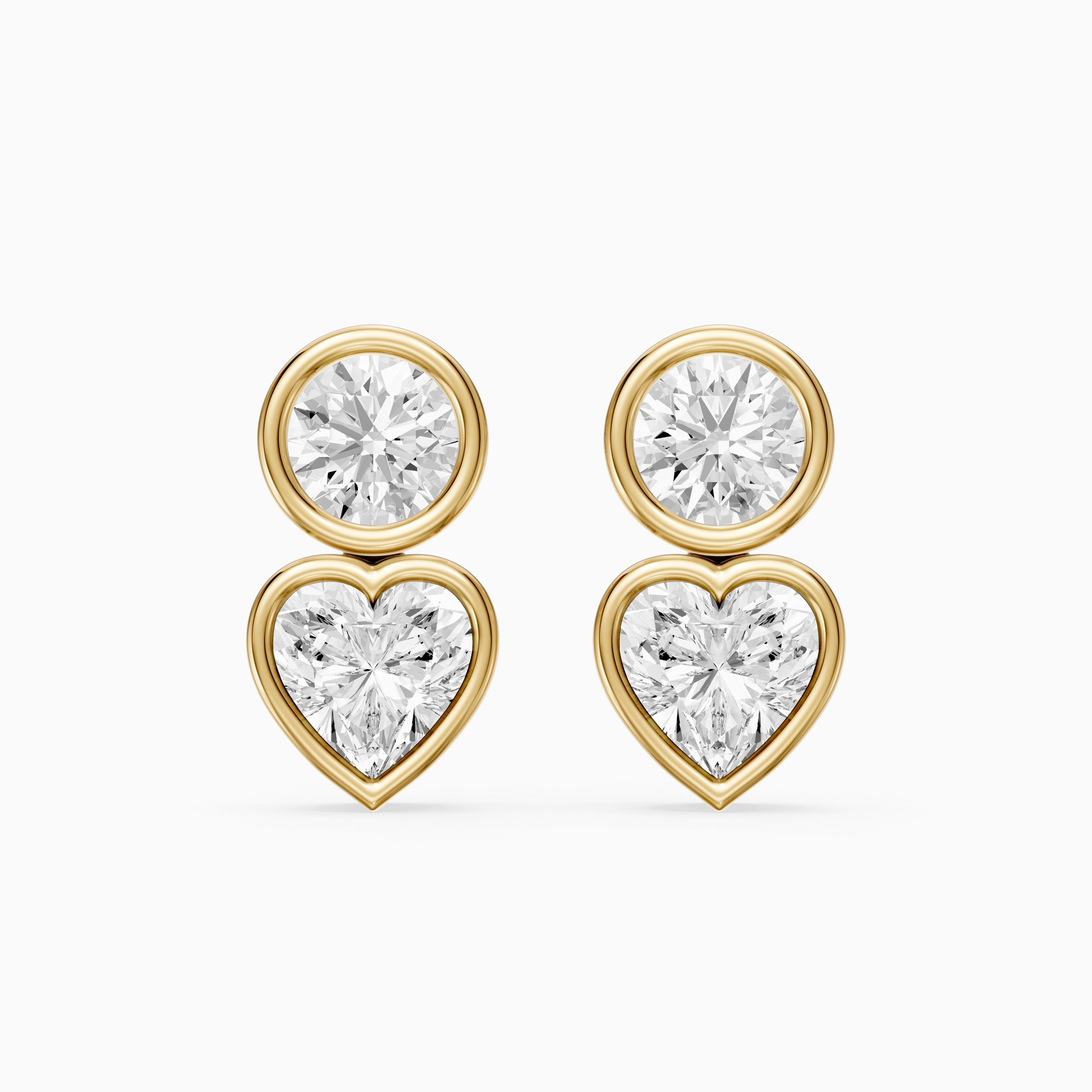 Veda Heart and Round Lab Grown Diamond Bezel Stud Earrings