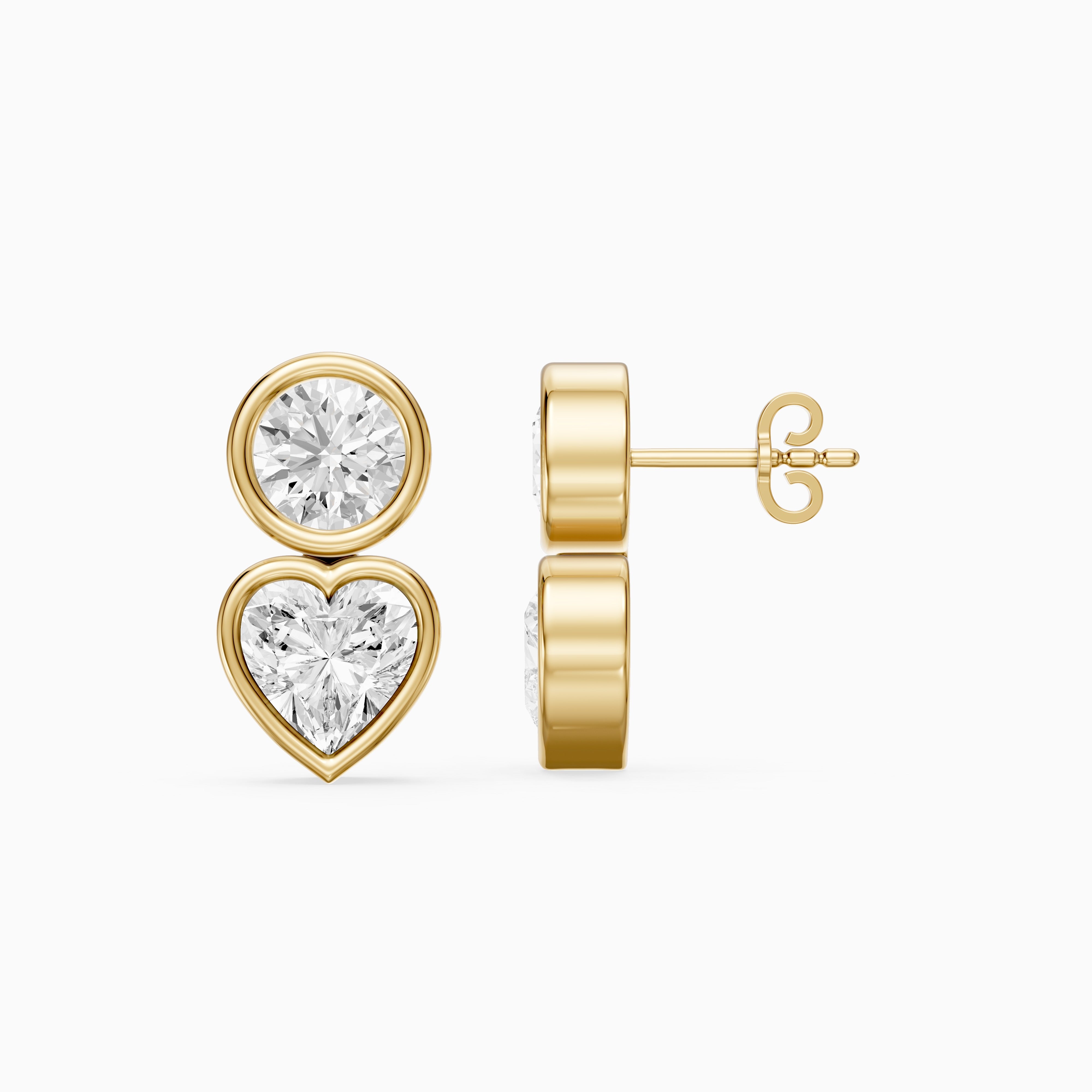 Veda Heart and Round Lab Grown Diamond Bezel Stud Earrings