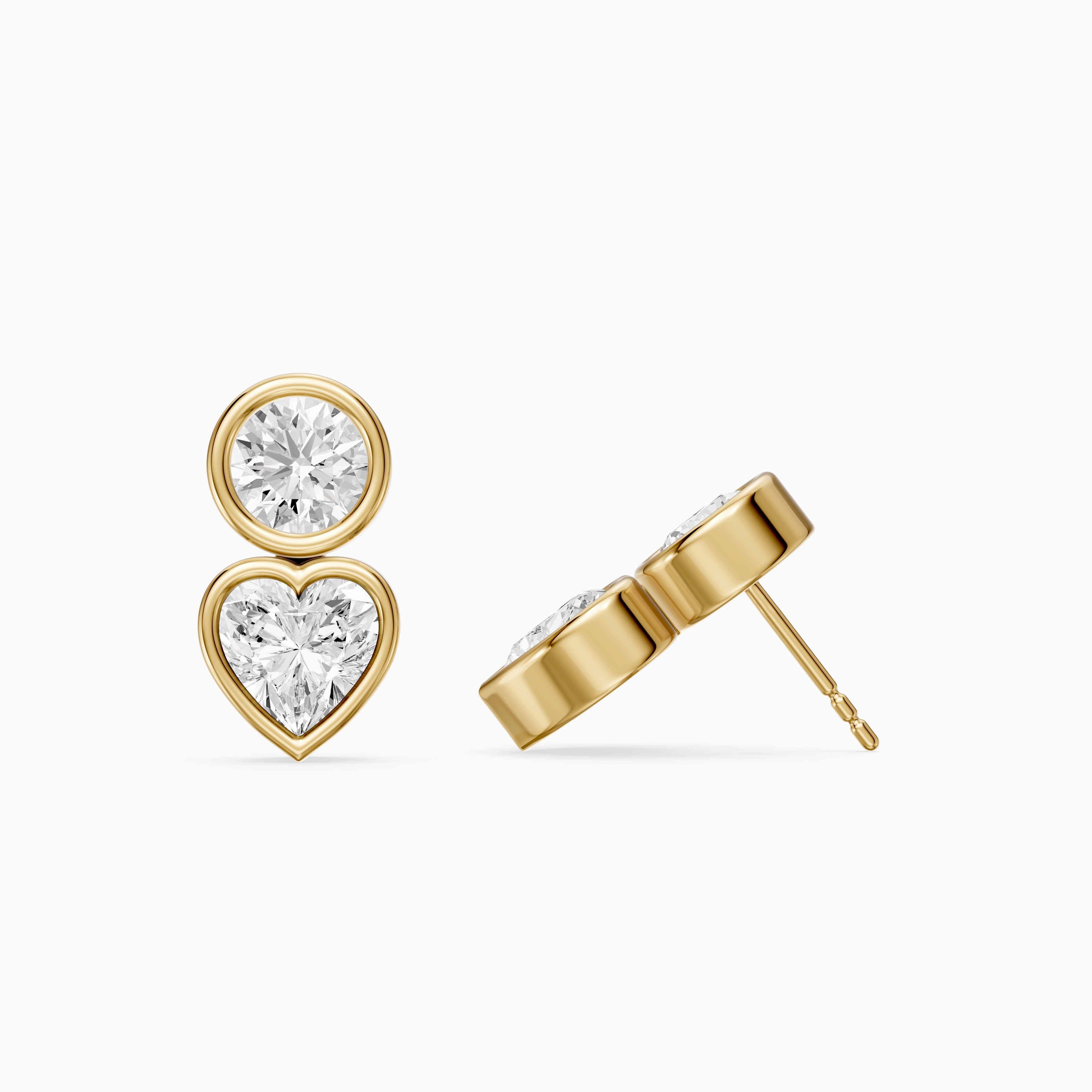 Veda Heart and Round Lab Grown Diamond Bezel Stud Earrings