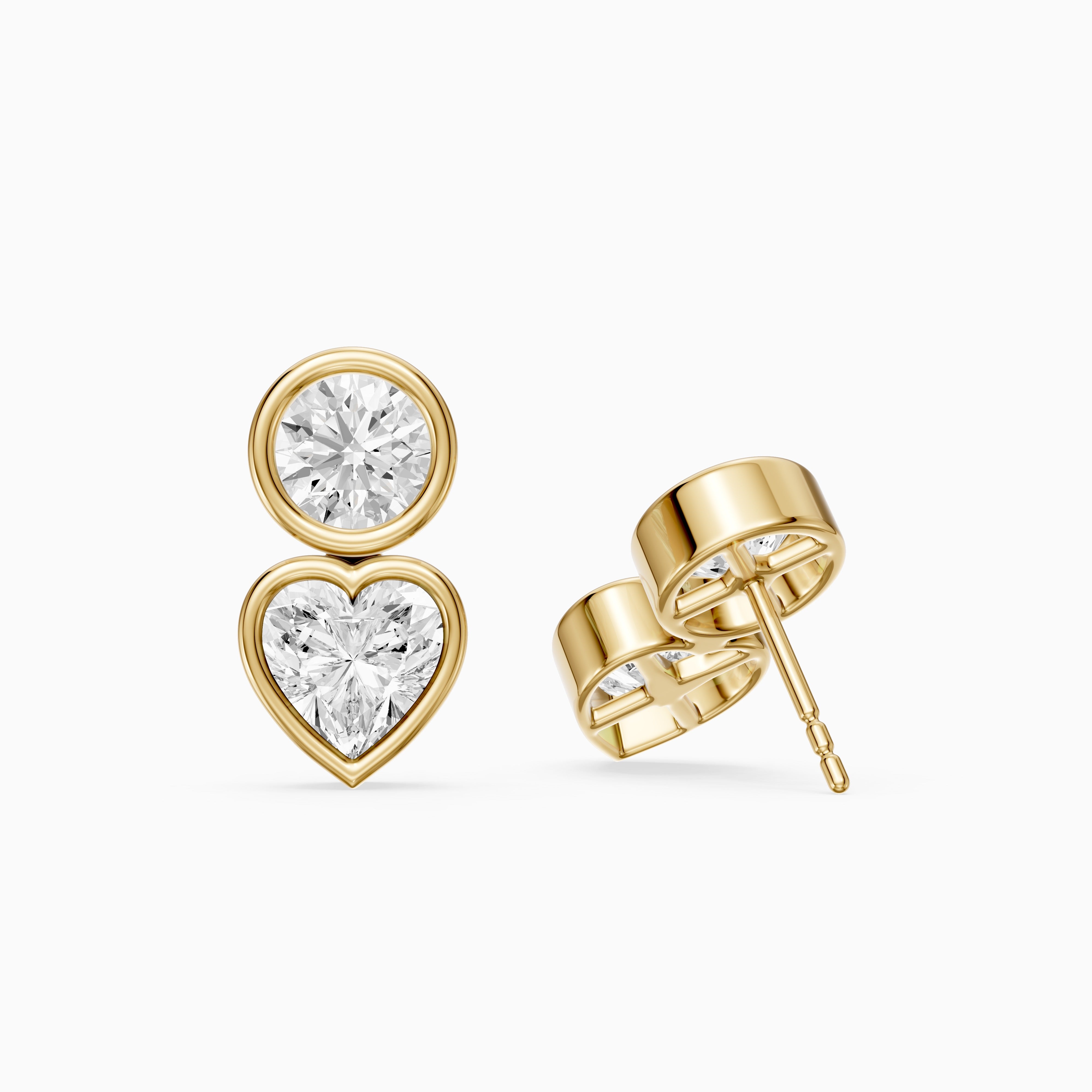 Veda Heart and Round Lab Grown Diamond Bezel Stud Earrings