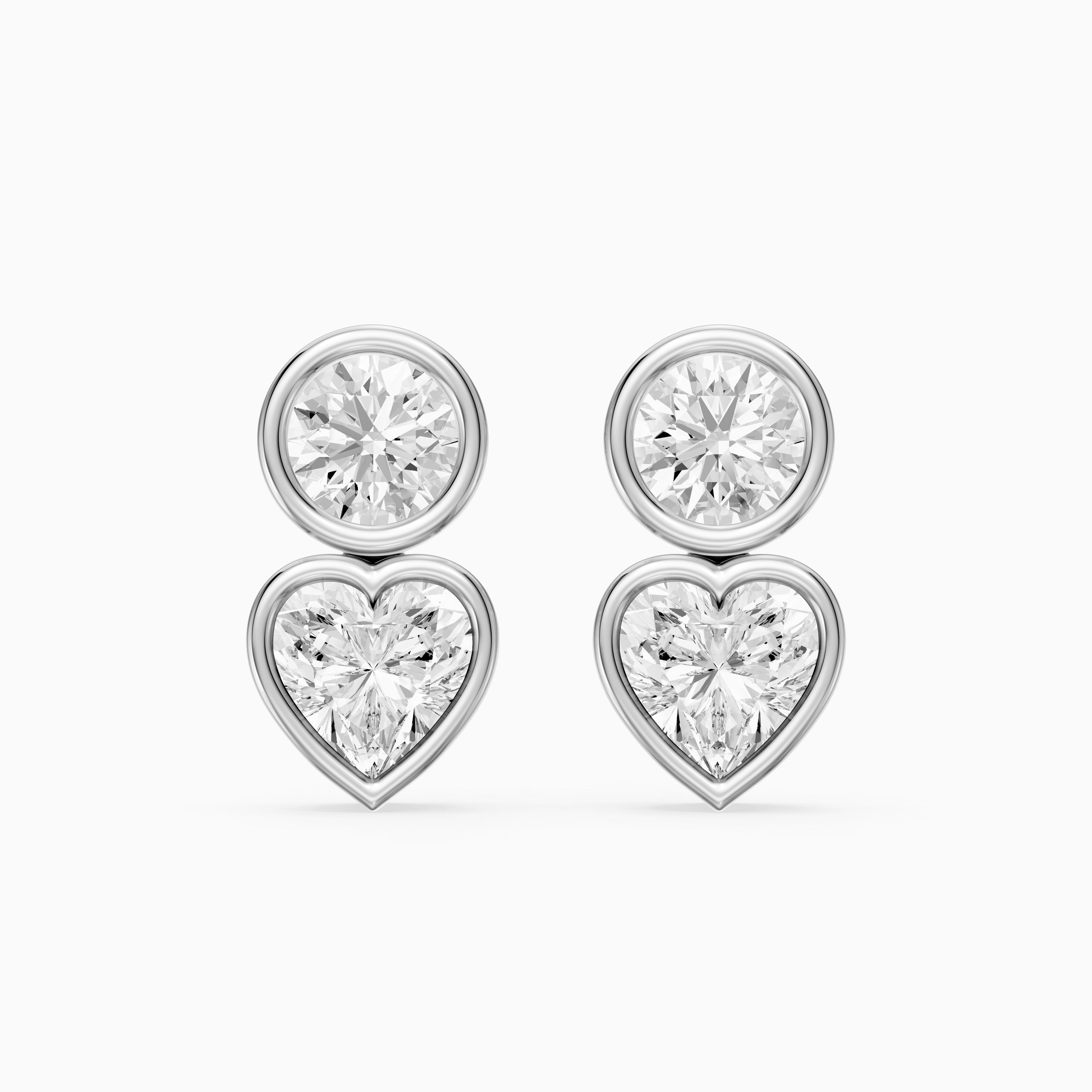 Veda Heart and Round Lab Grown Diamond Bezel Stud Earrings