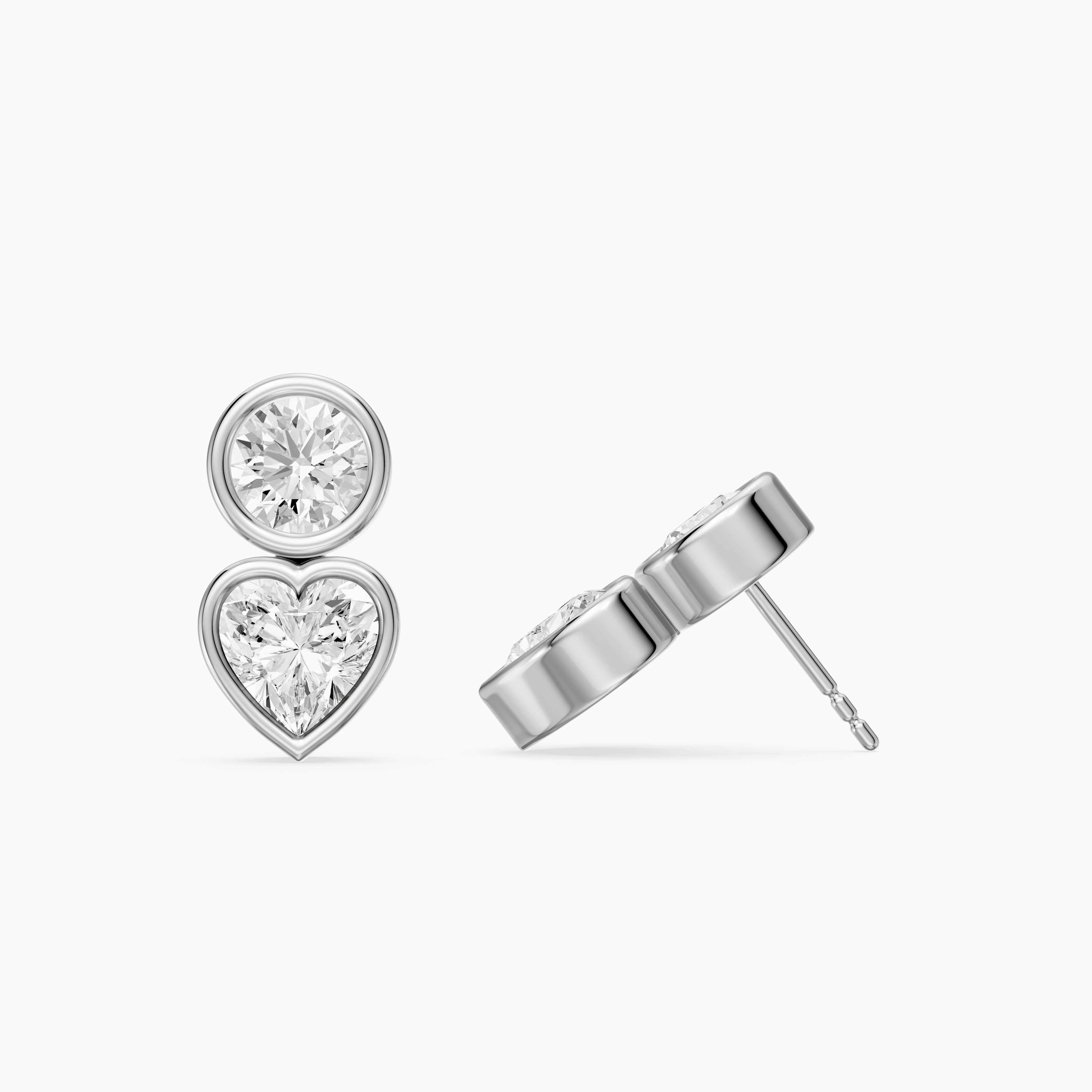 Veda Heart and Round Lab Grown Diamond Bezel Stud Earrings