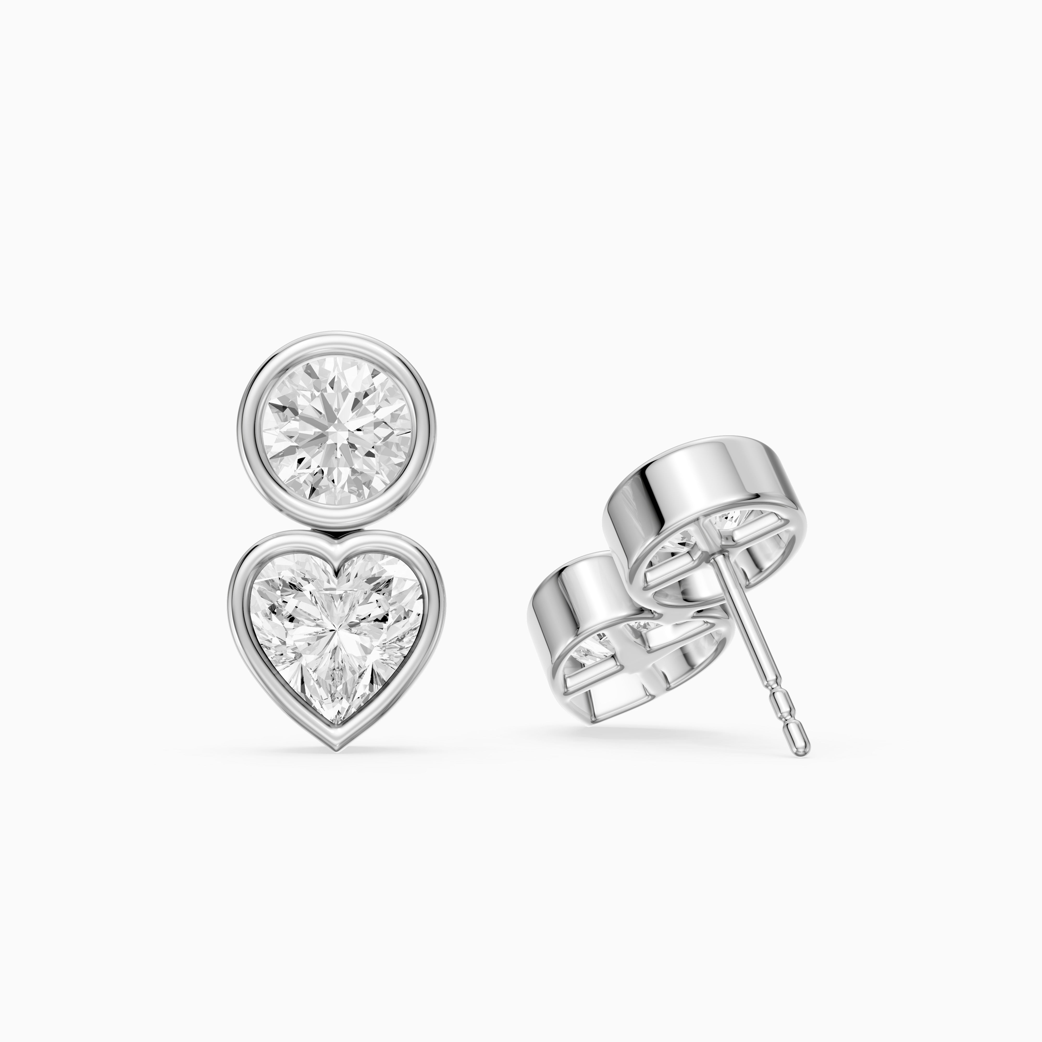 Veda Heart and Round Lab Grown Diamond Bezel Stud Earrings