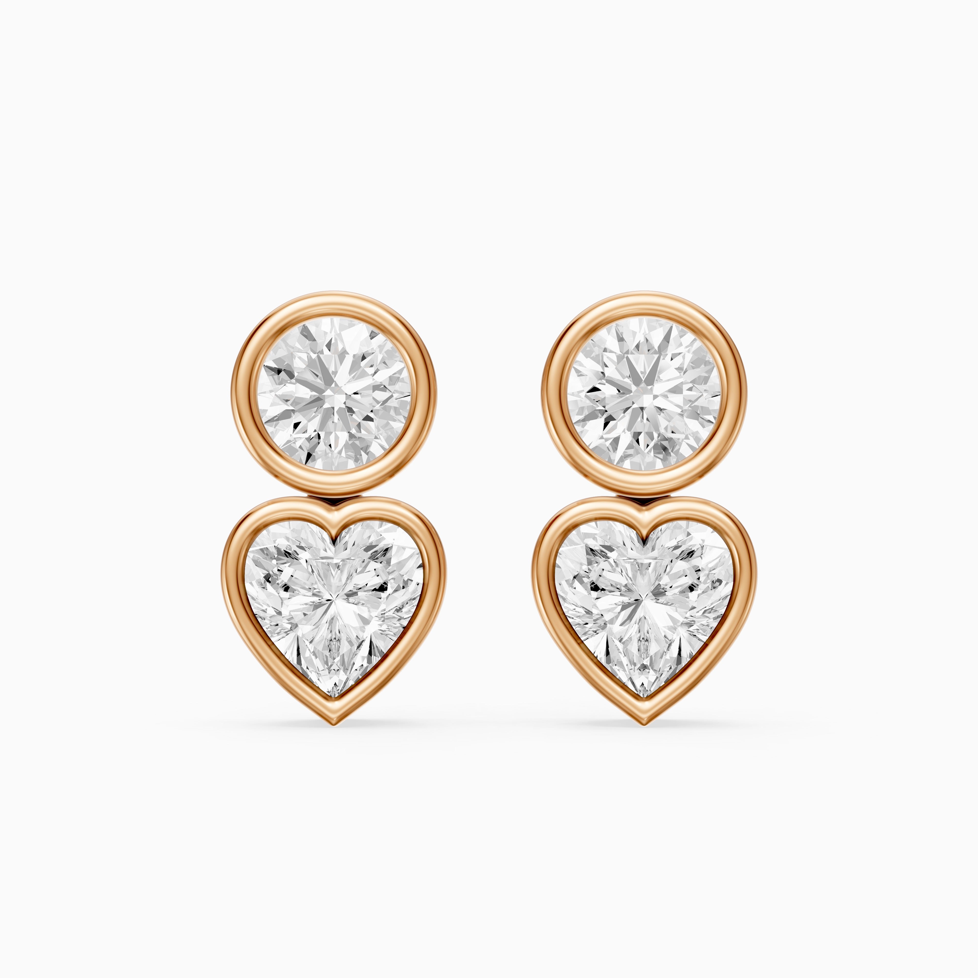 Veda Heart and Round Lab Grown Diamond Bezel Stud Earrings