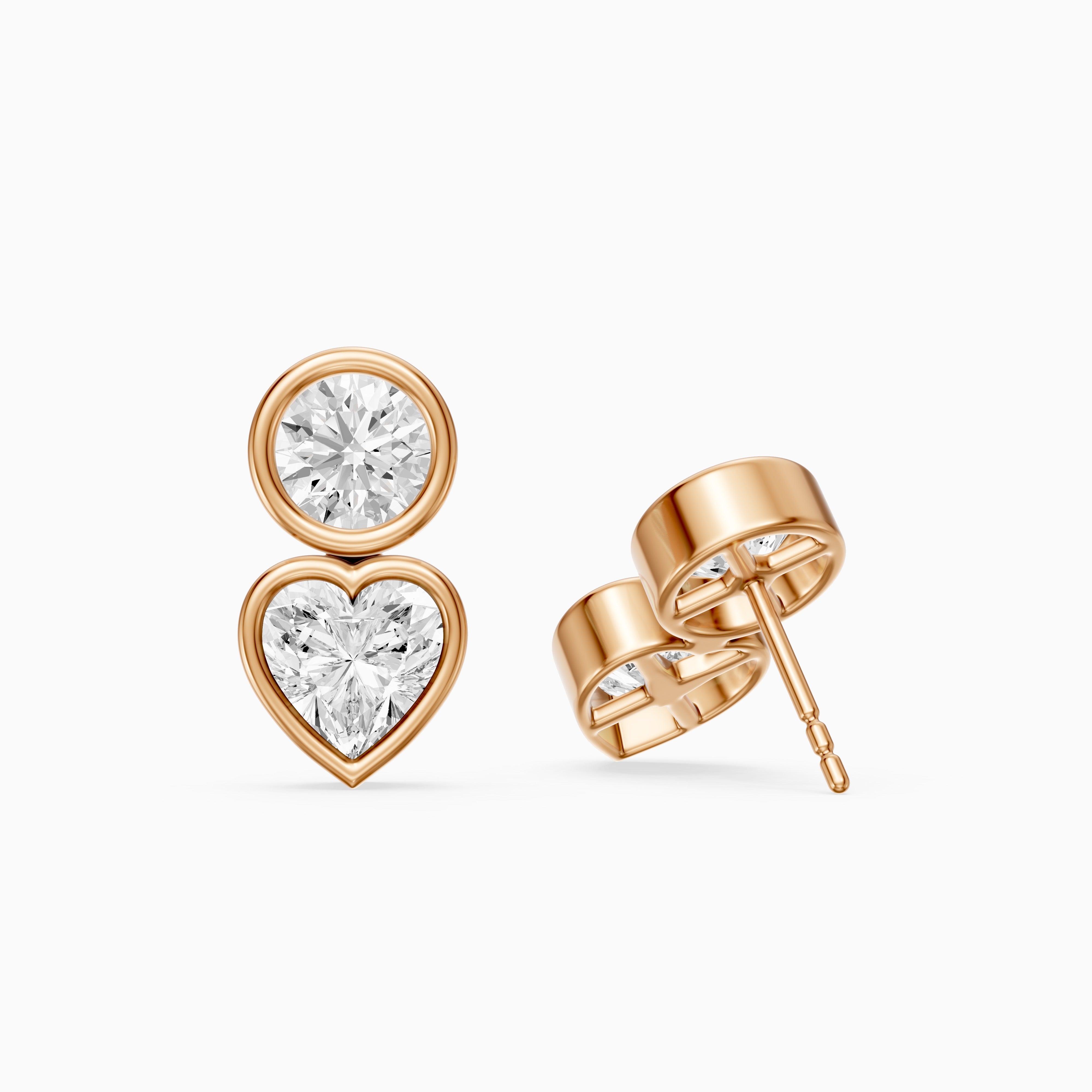 Veda Heart and Round Lab Grown Diamond Bezel Stud Earrings