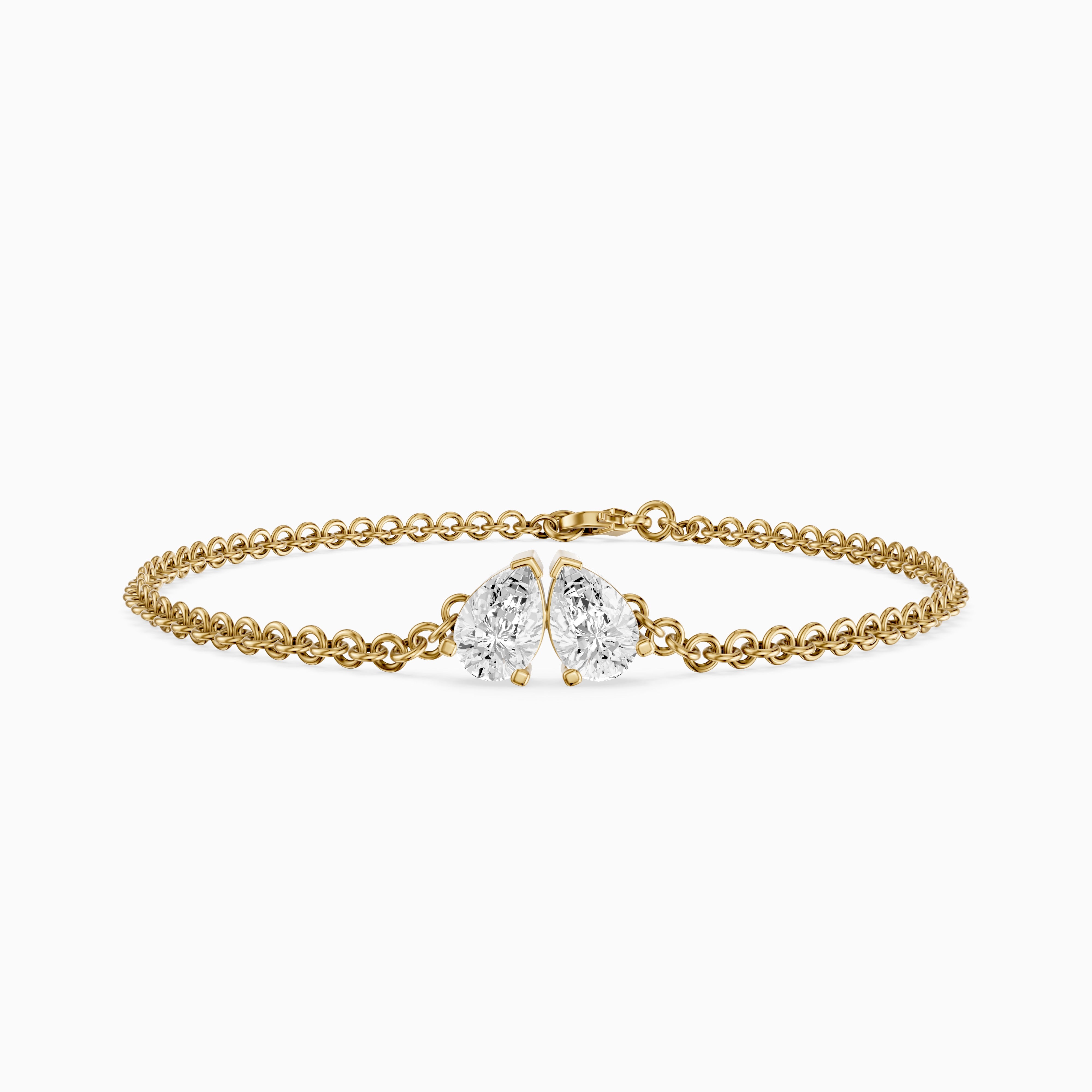 Jacquelyn Twin Pear Lab Grown Diamond Toi et Moi Chain Bracelet