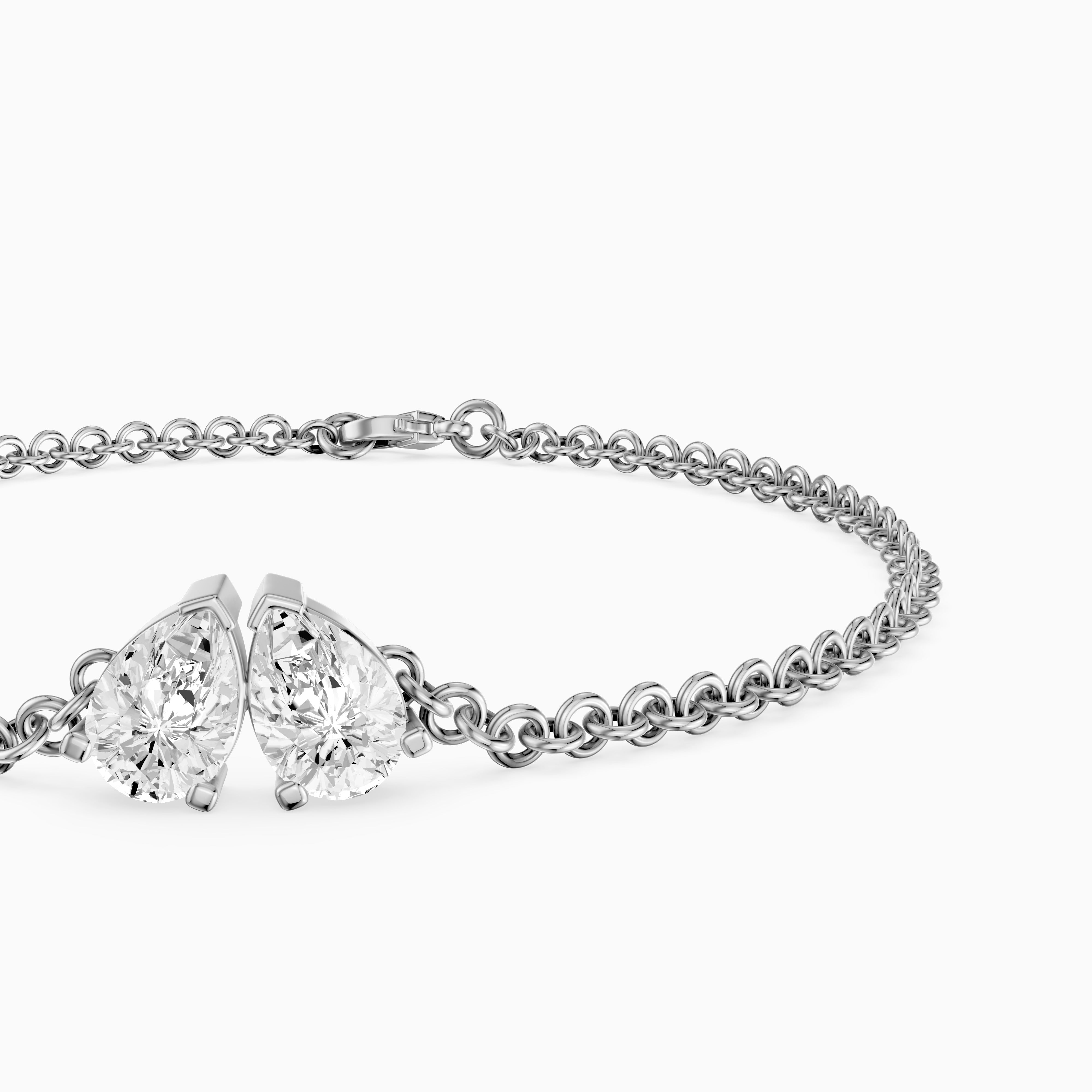 Jacquelyn Twin Pear Lab Grown Diamond Toi et Moi Chain Bracelet