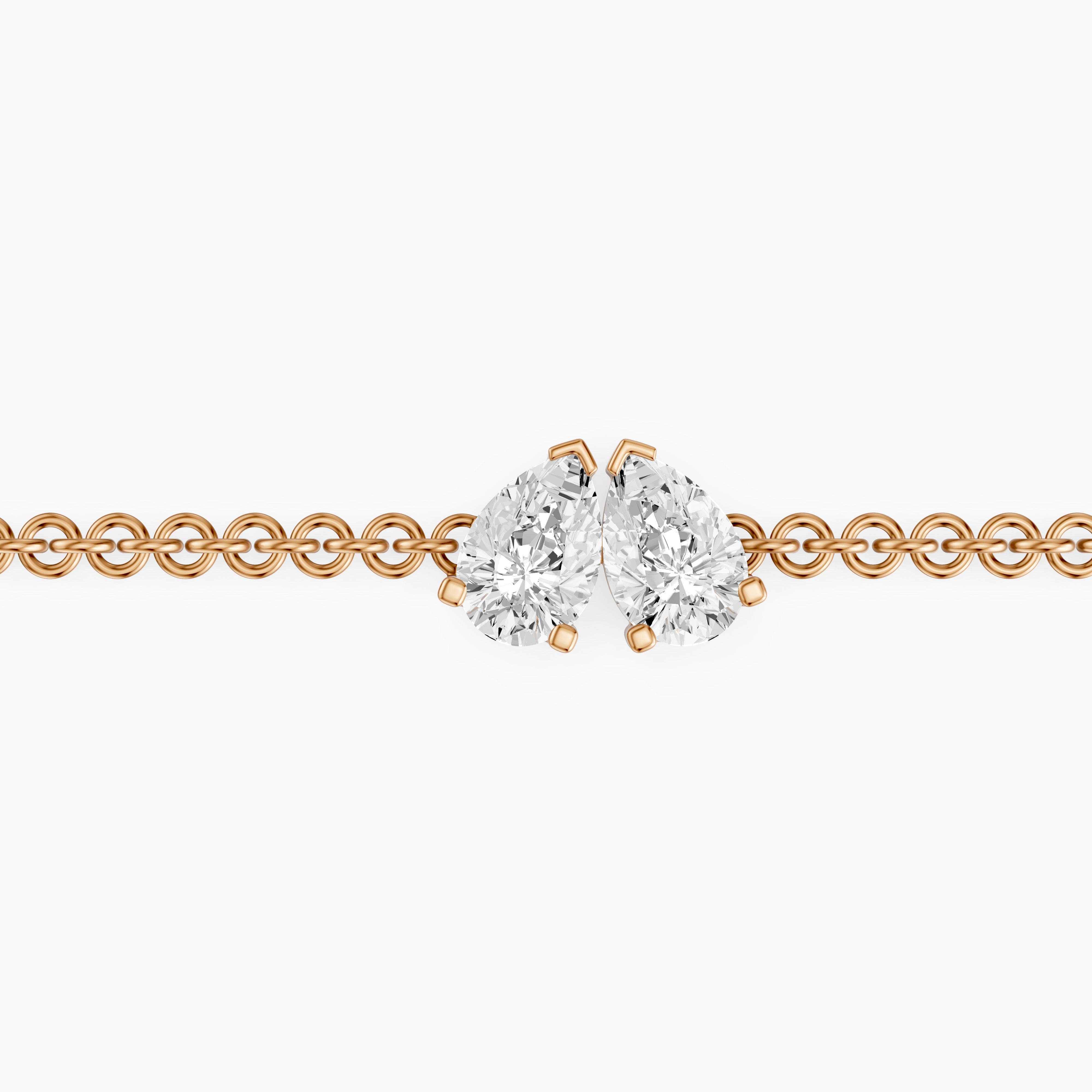 Jacquelyn Twin Pear Lab Grown Diamond Toi et Moi Chain Bracelet