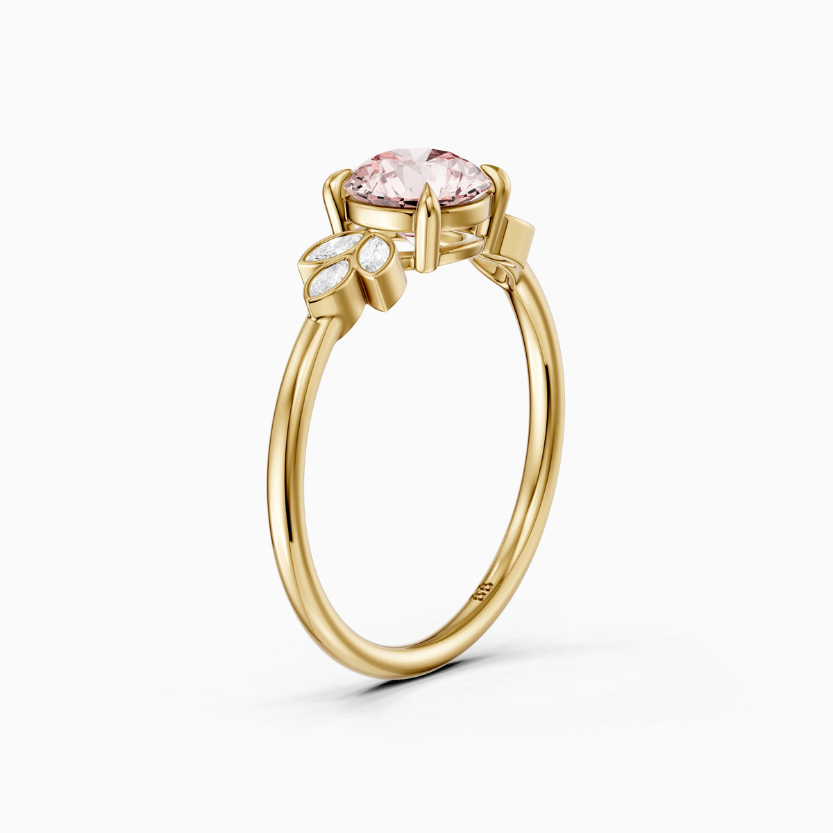 Ainslie Round Pink Lab Grown Diamond Ring with Floral Marquise Side Stones
