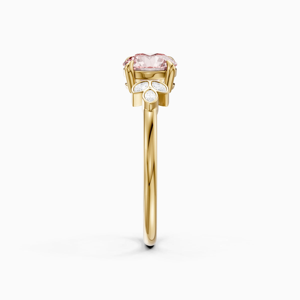 Ainslie Round Pink Lab Grown Diamond Ring with Floral Marquise Side Stones