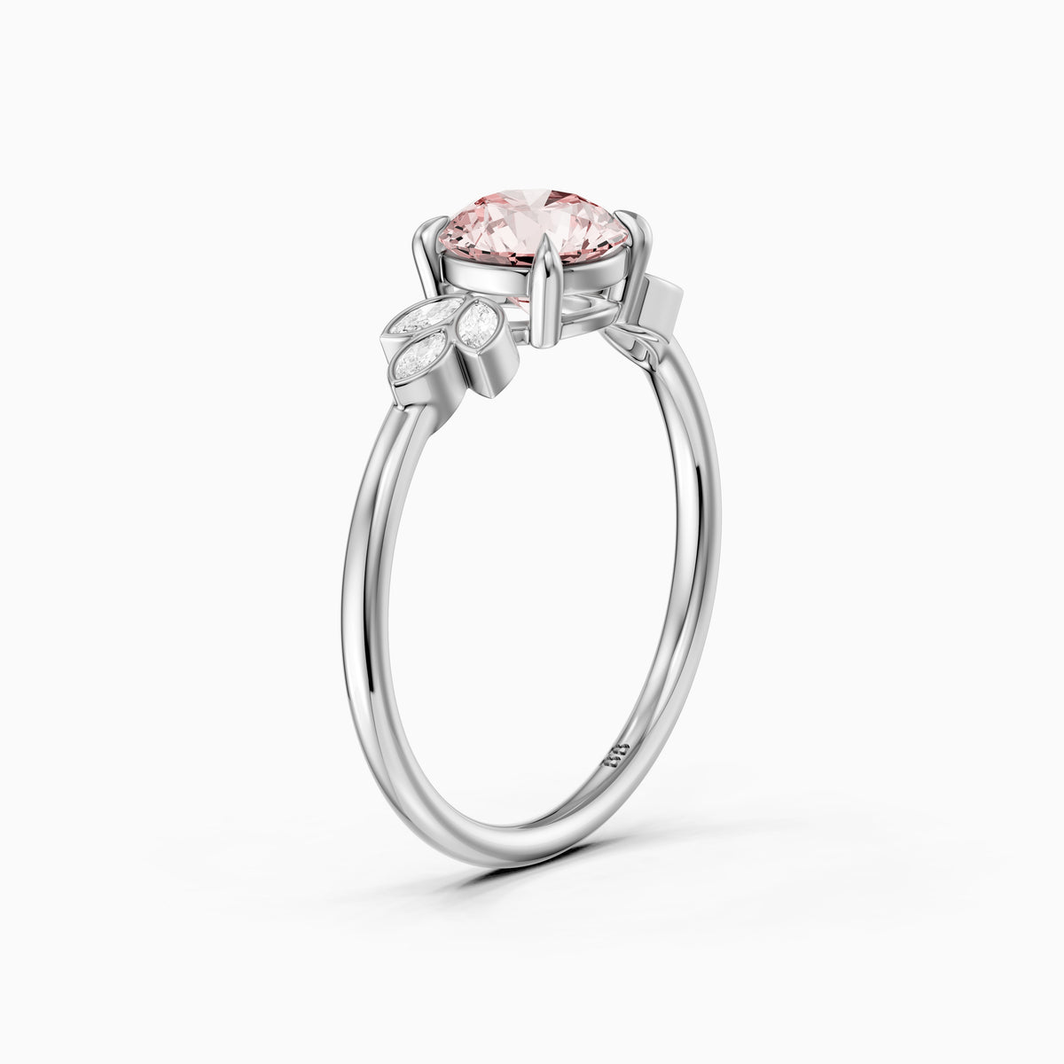 Ainslie Round Pink Lab Grown Diamond Ring with Floral Marquise Side Stones
