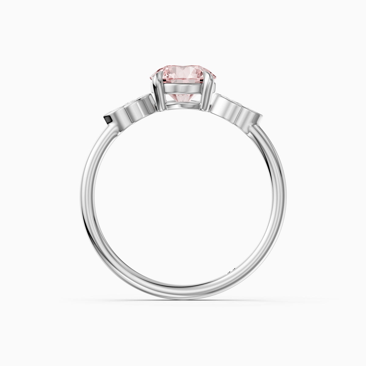 Ainslie Round Pink Lab Grown Diamond Ring with Floral Marquise Side Stones