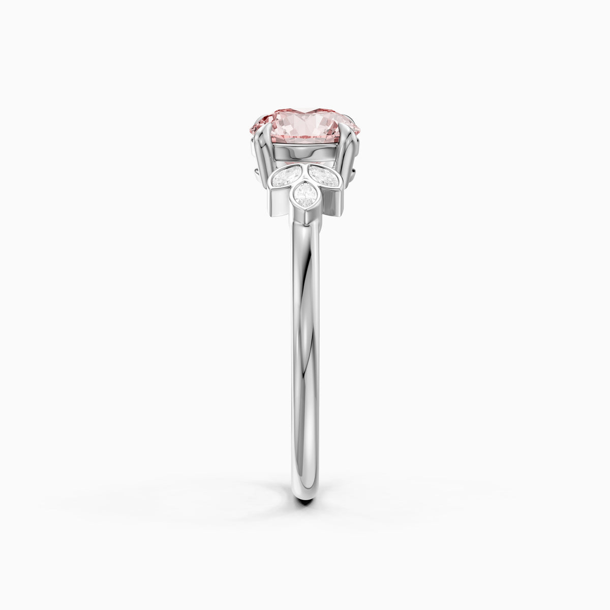 Ainslie Round Pink Lab Grown Diamond Ring with Floral Marquise Side Stones